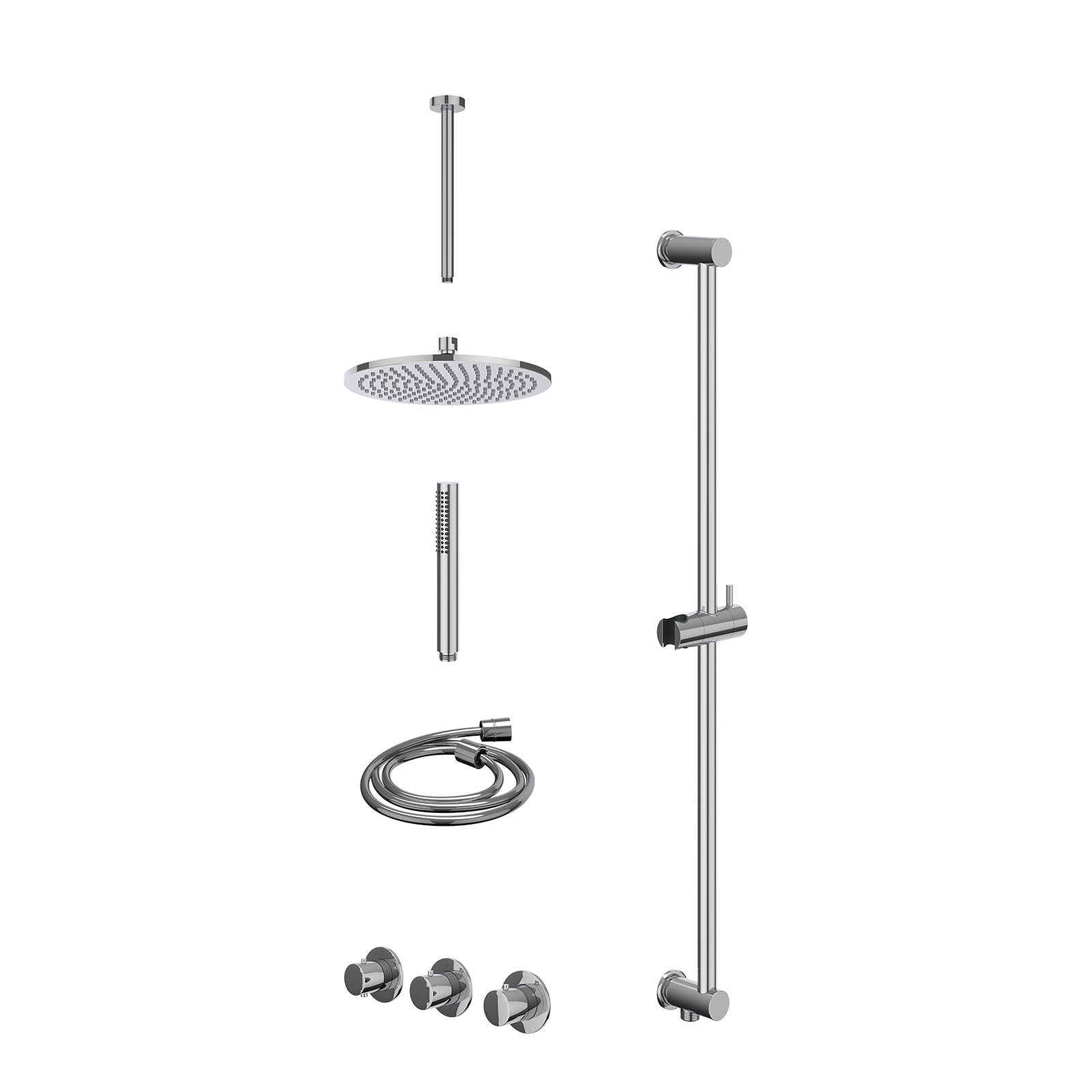 IVY Bond Regendoucheset inbouw 2 stopkranen - 25cm medium - plafond 30cm - glijstang - staafhanddouche - excl. inbouwbox - Chroom