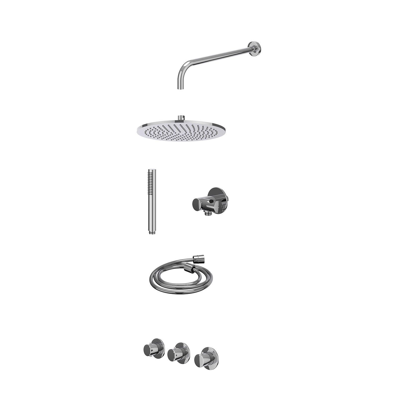 IVY Bond Regendoucheset inbouw 2 stopkranen - 30cm medium - wandarm - verstelbare steun - staafhanddouche - excl. inbouwbox - Chroom
