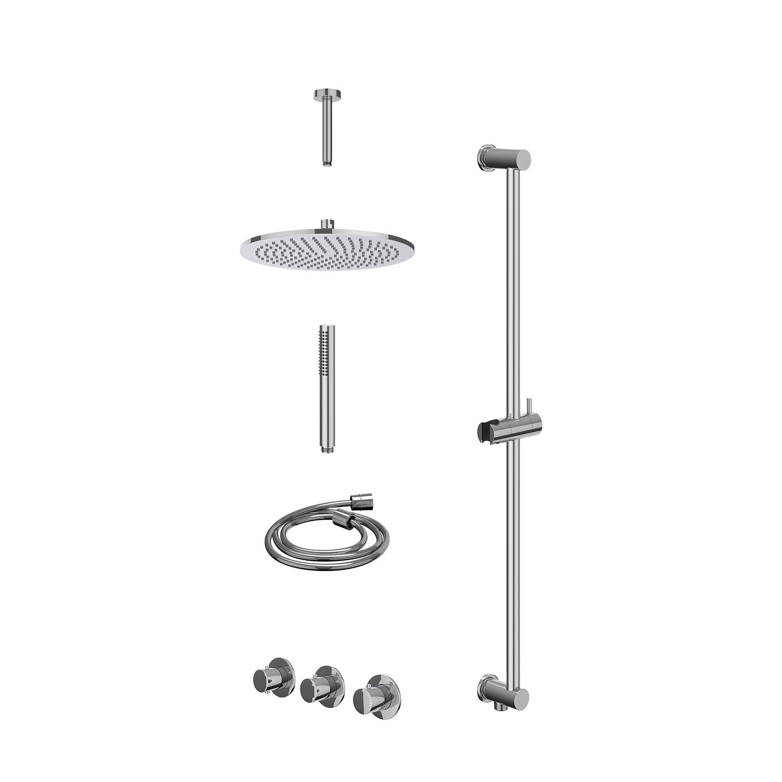 IVY Bond Regendoucheset inbouw 2 stopkranen - 30cm medium - plafond 15cm - glijstang - staafhanddouche - excl. inbouwbox - Chroom