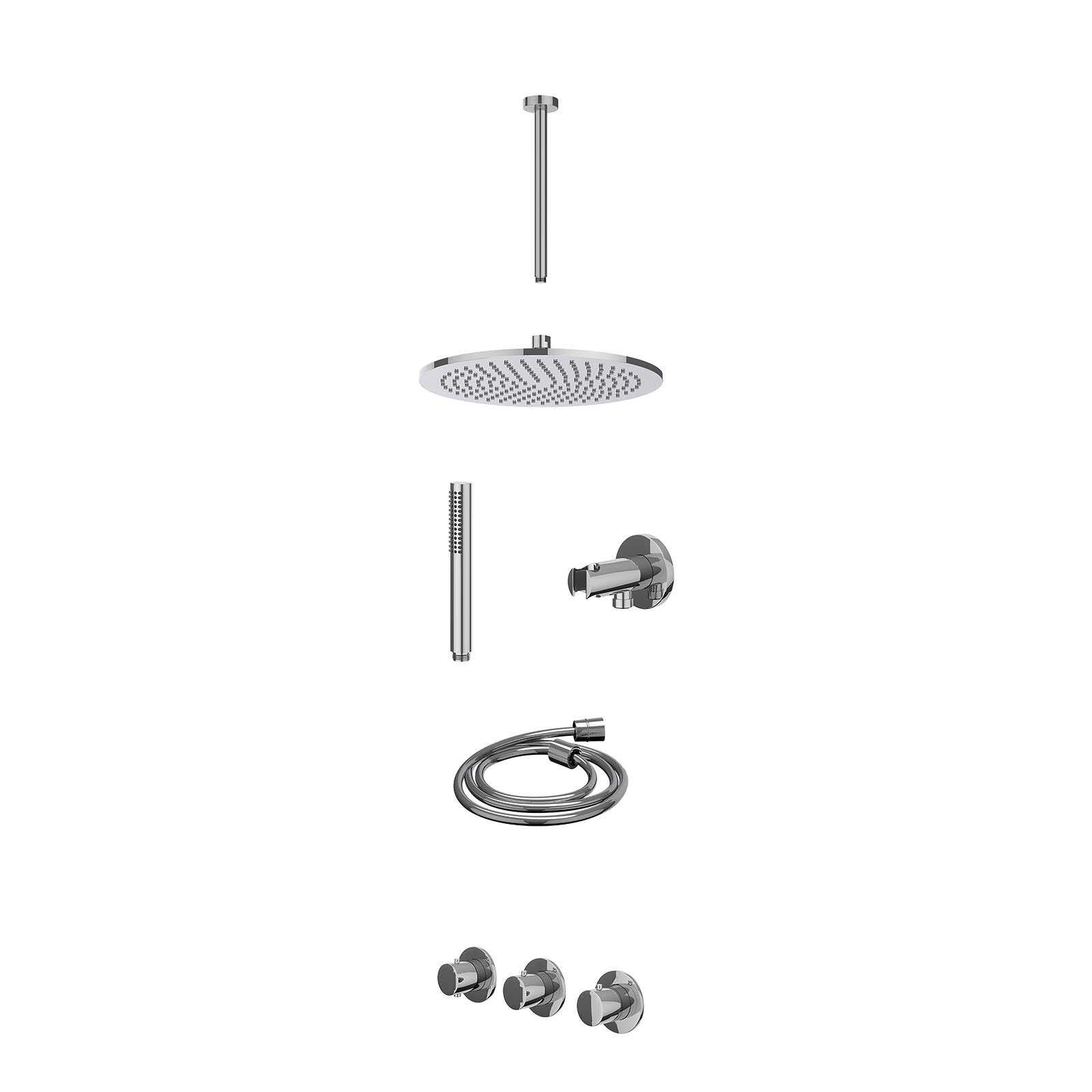 IVY Bond Regendoucheset inbouw 2 stopkranen - 30cm medium - plafond 30cm - wandhouder - staafhanddouche - excl. inbouwbox - Chroom