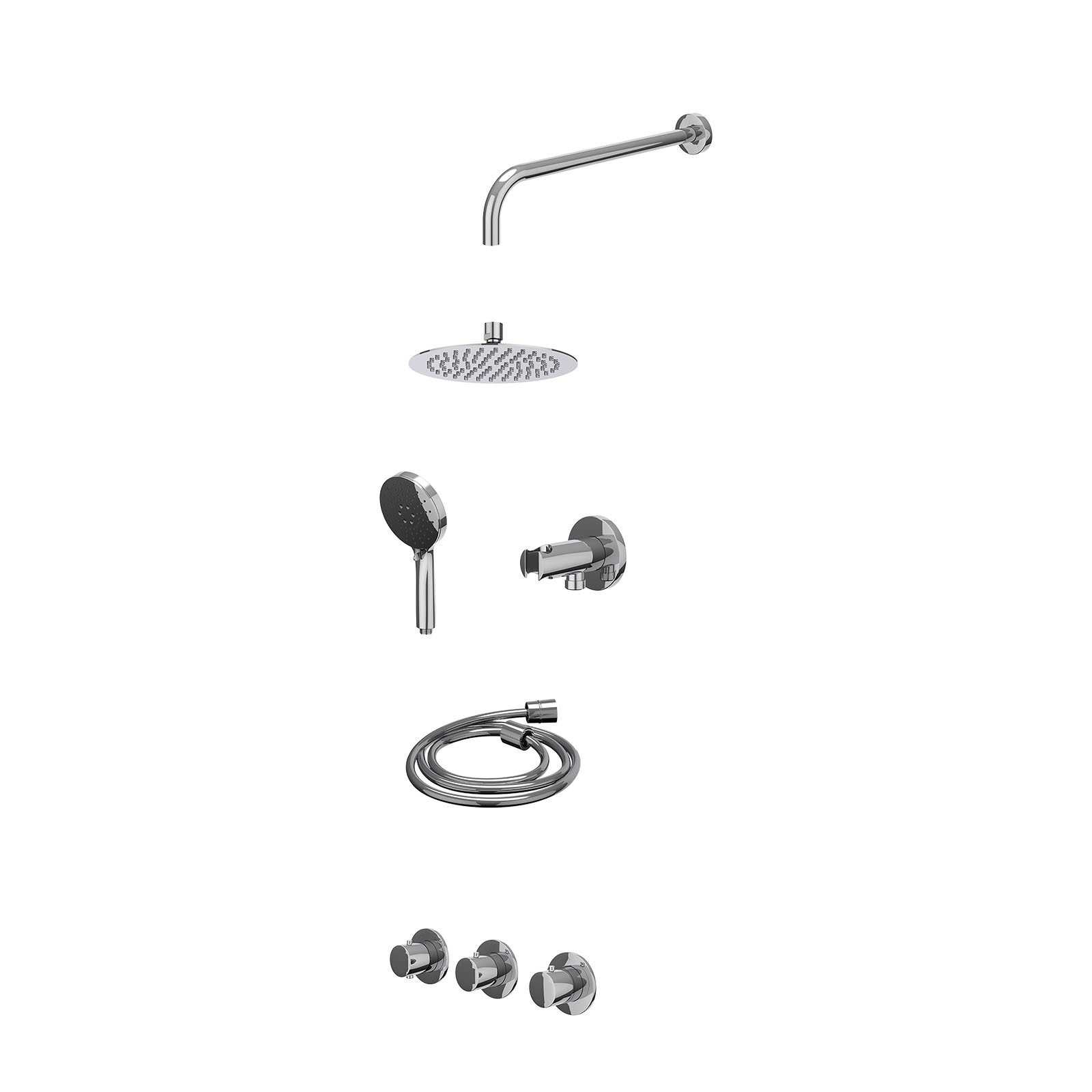 IVY Bond Regendoucheset inbouw 2 stopkranen - 20cm slim - wandarm - wandhouder - 3-standen - excl. inbouwbox - Chroom