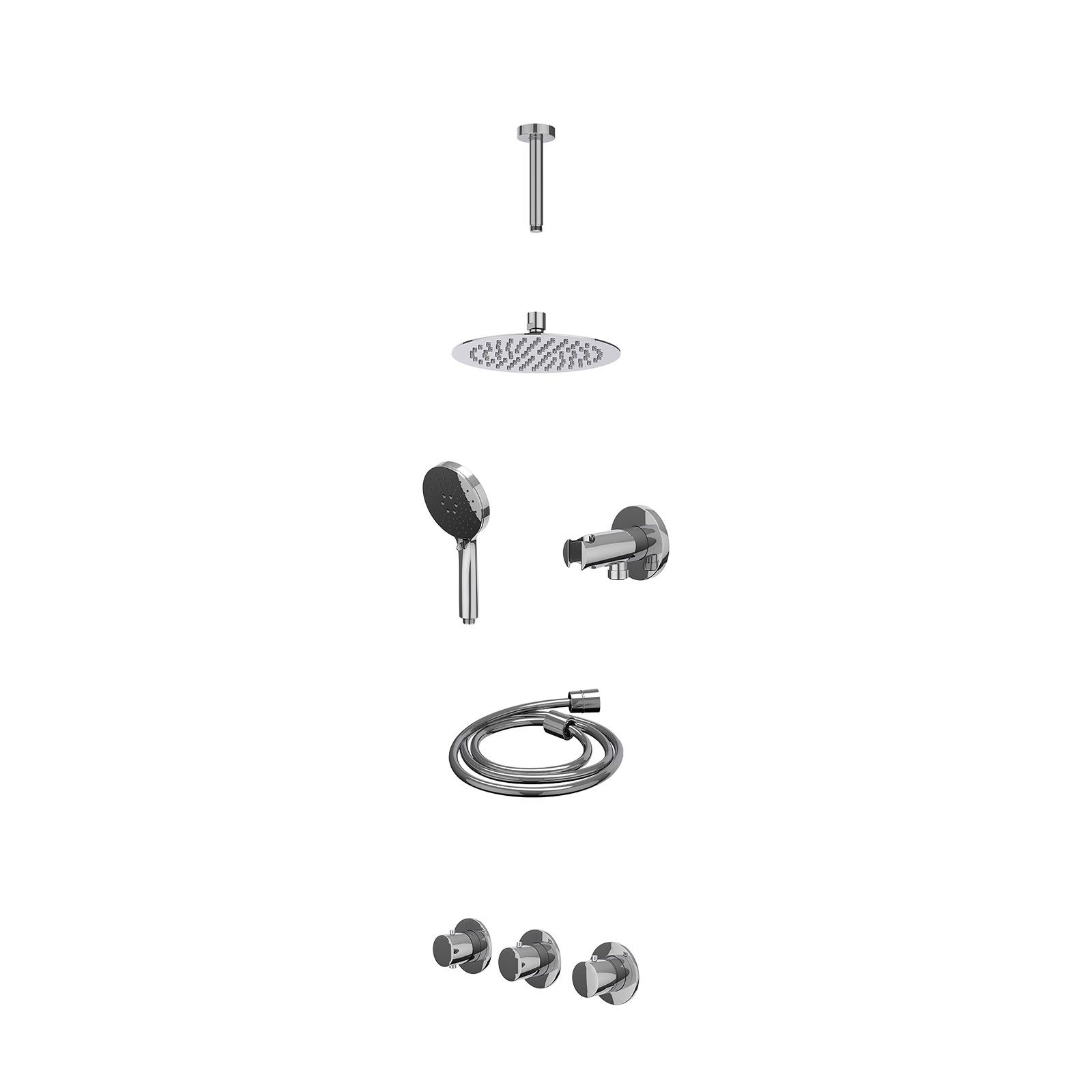 IVY Bond Regendoucheset inbouw 2 stopkranen - 20cm slim - plafond 15cm - wandhouder - 3-standen - excl. inbouwbox - Chroom