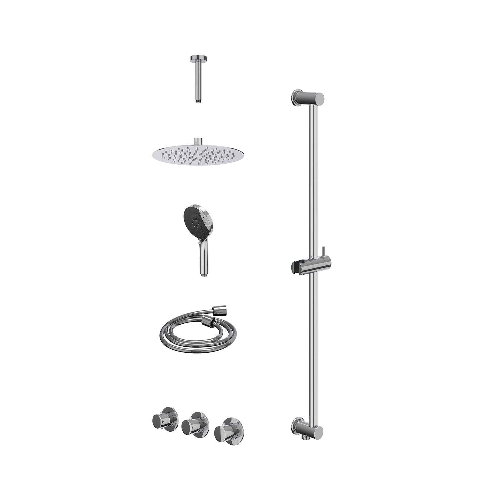IVY Bond Regendoucheset inbouw 2 stopkranen - 25cm slim - plafond 15cm - glijstang - 3-standen - excl. inbouwbox - Chroom