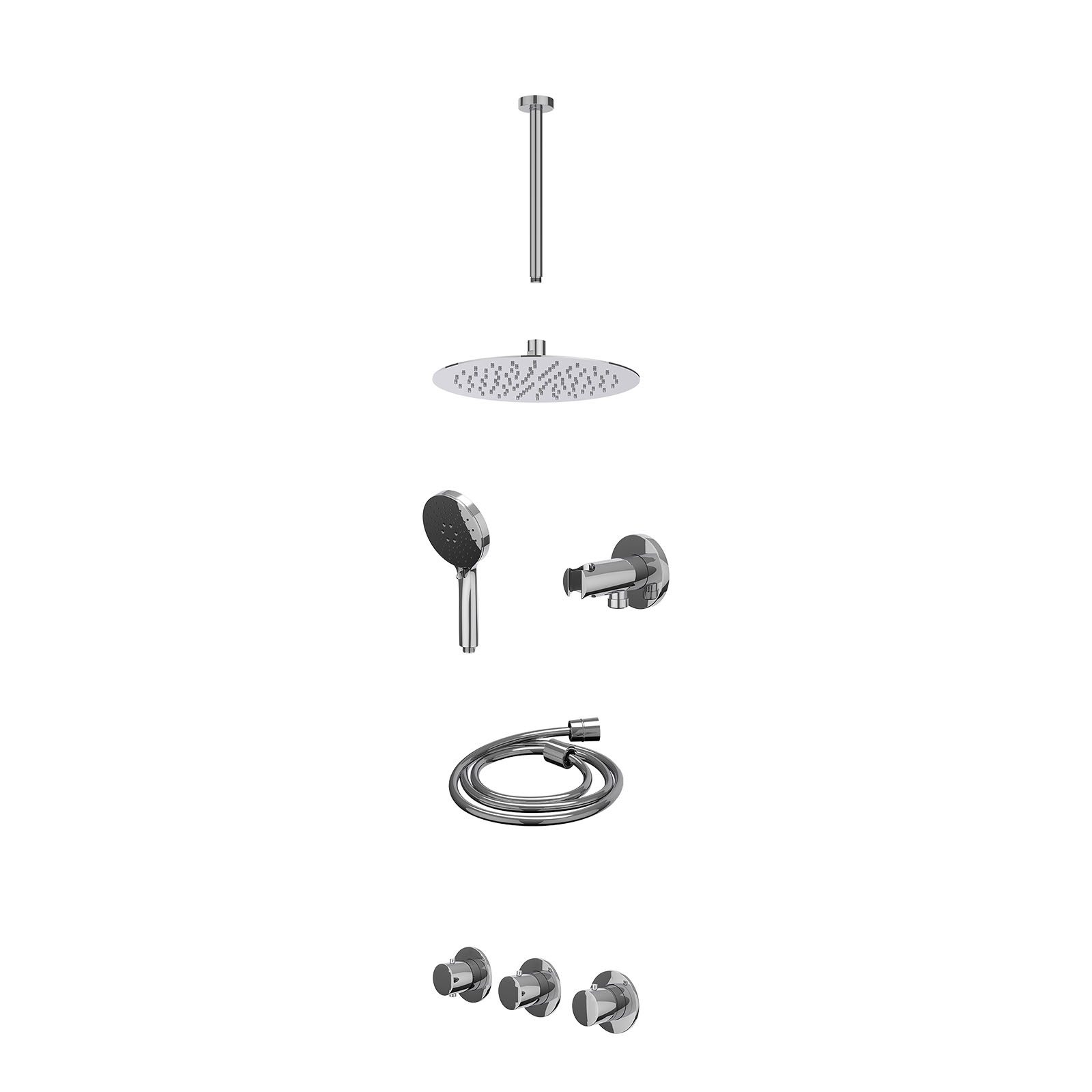 IVY Bond Regendoucheset inbouw 2 stopkranen - 25cm slim - plafond 30cm - wandhouder - 3-standen - excl. inbouwbox - Chroom