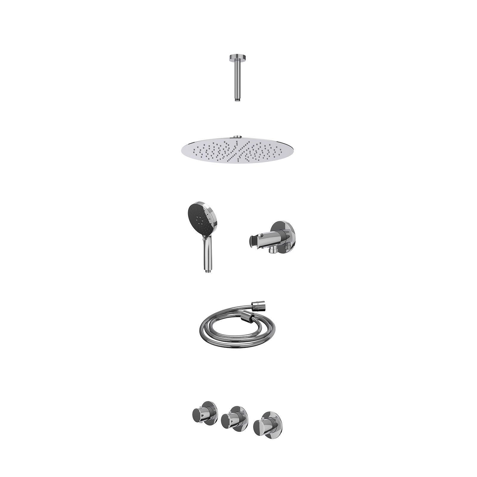 IVY Bond Regendoucheset inbouw 2 stopkranen - 30cm slim - plafond 15cm - wandhouder - 3-standen - excl. inbouwbox - Chroom