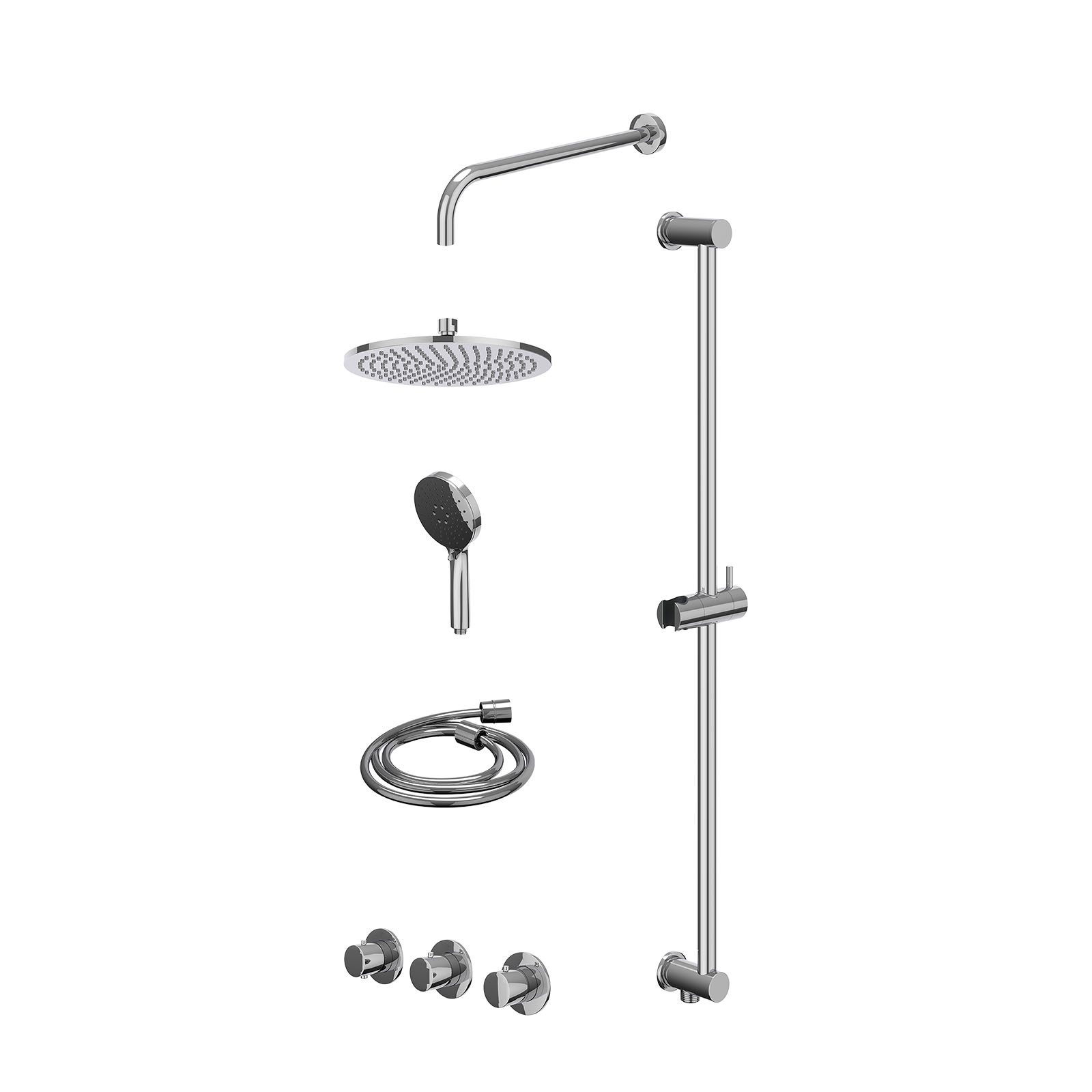 IVY Bond Regendoucheset inbouw 2 stopkranen - 25cm medium - wandarm - glijstang - 3-standen - excl. inbouwbox - Chroom