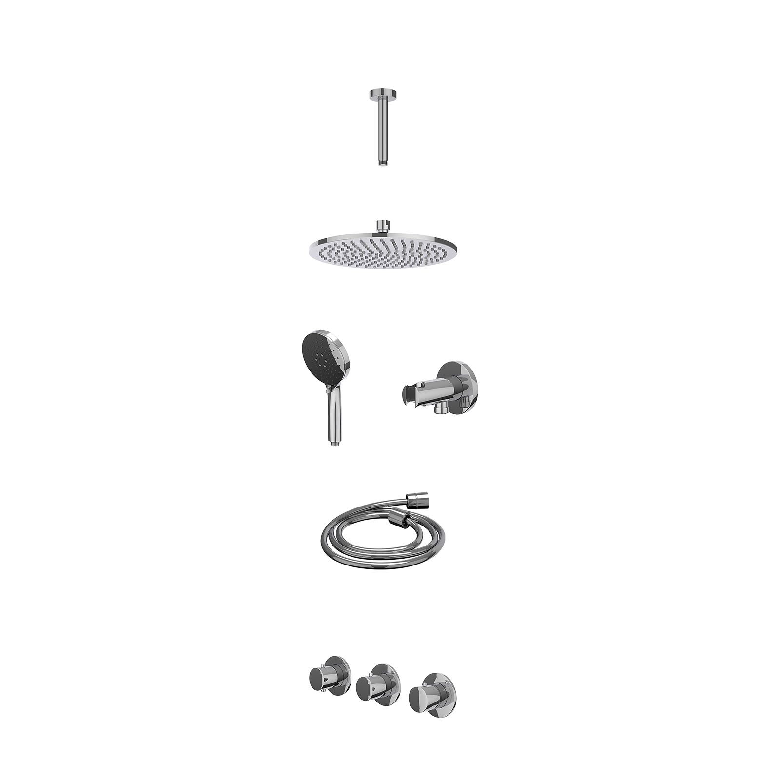 IVY Bond Regendoucheset inbouw 2 stopkranen - 25cm medium - plafond 15cm - wandhouder - 3-standen - excl. inbouwbox - Chroom