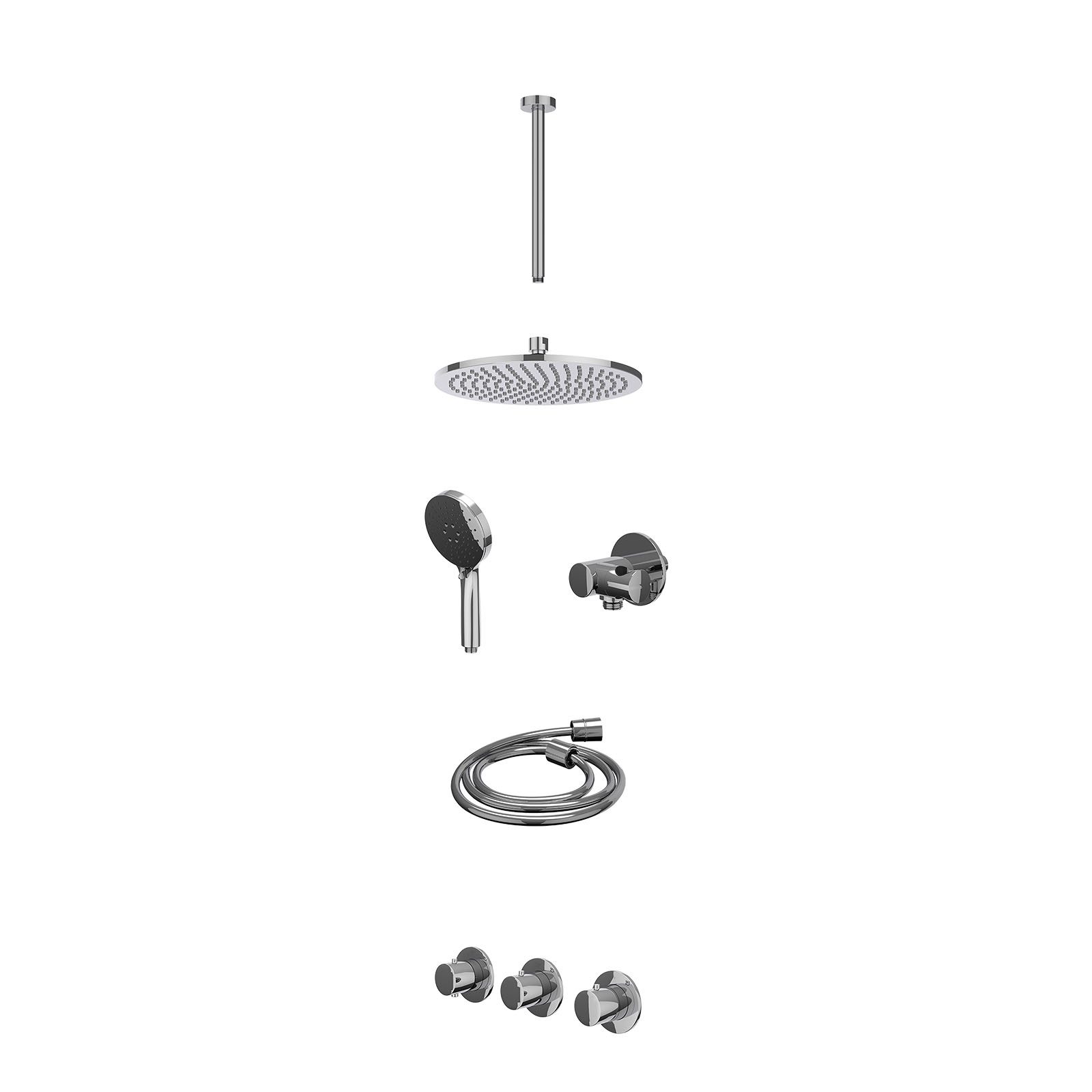 IVY Bond Regendoucheset inbouw 2 stopkranen - 25cm medium - plafond 30cm - verstelbare steun - 3-standen - excl. inbouwbox - Chroom