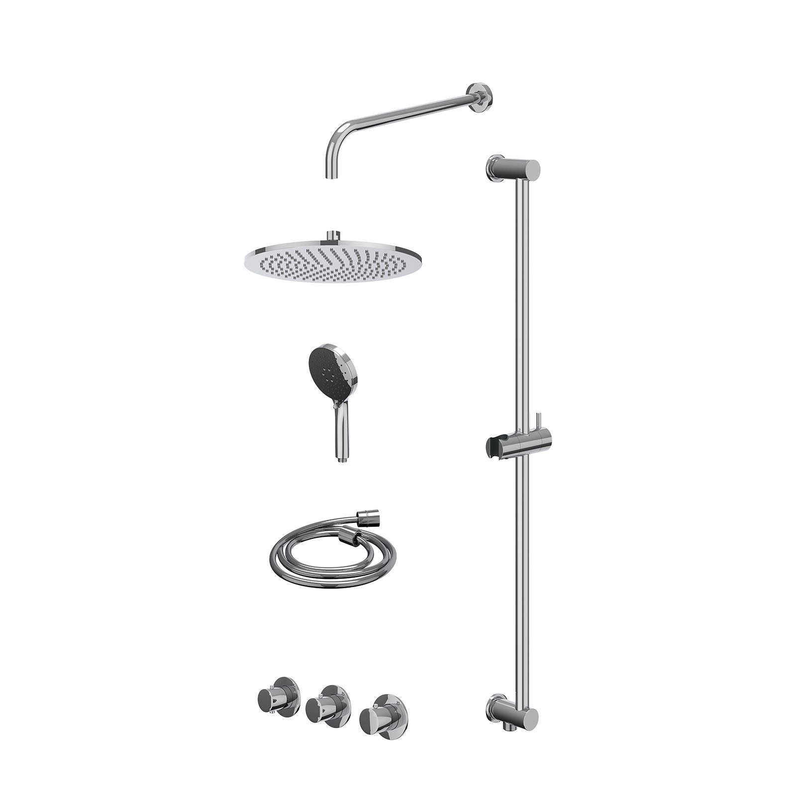 IVY Bond Regendoucheset inbouw 2 stopkranen - 30cm medium - wandarm - glijstang - 3-standen - excl. inbouwbox - Chroom