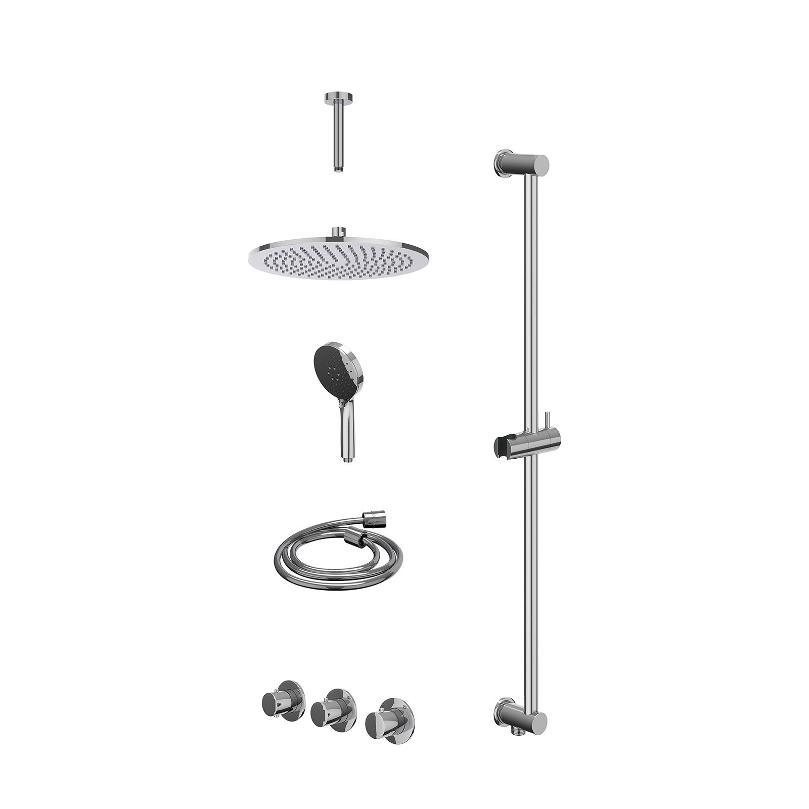 IVY Bond Regendoucheset inbouw 2 stopkranen - 30cm medium - plafond 15cm - glijstang - 3-standen - excl. inbouwbox - Chroom