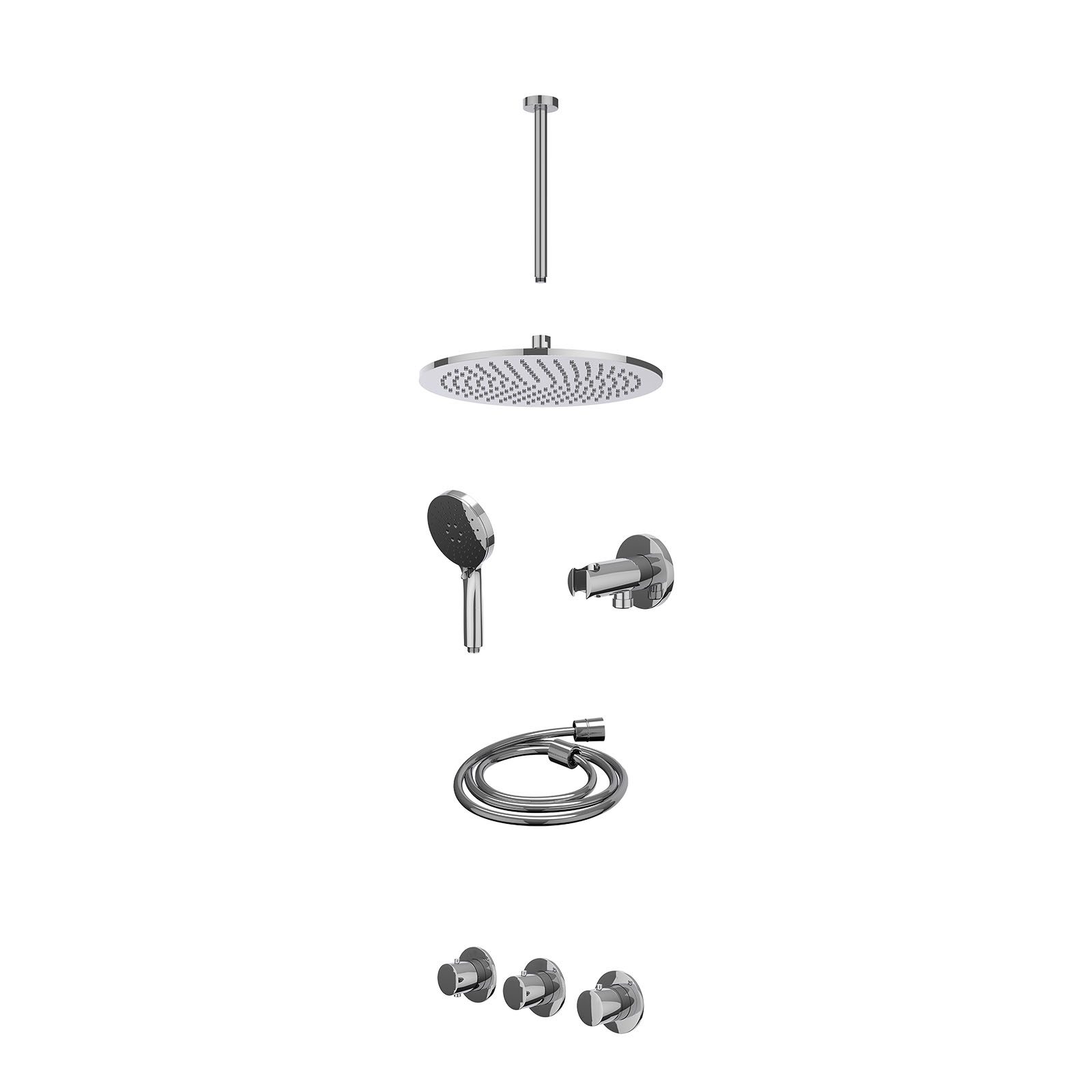 IVY Bond Regendoucheset inbouw 2 stopkranen - 30cm medium - plafond 30cm - wandhouder - 3-standen - excl. inbouwbox - Chroom