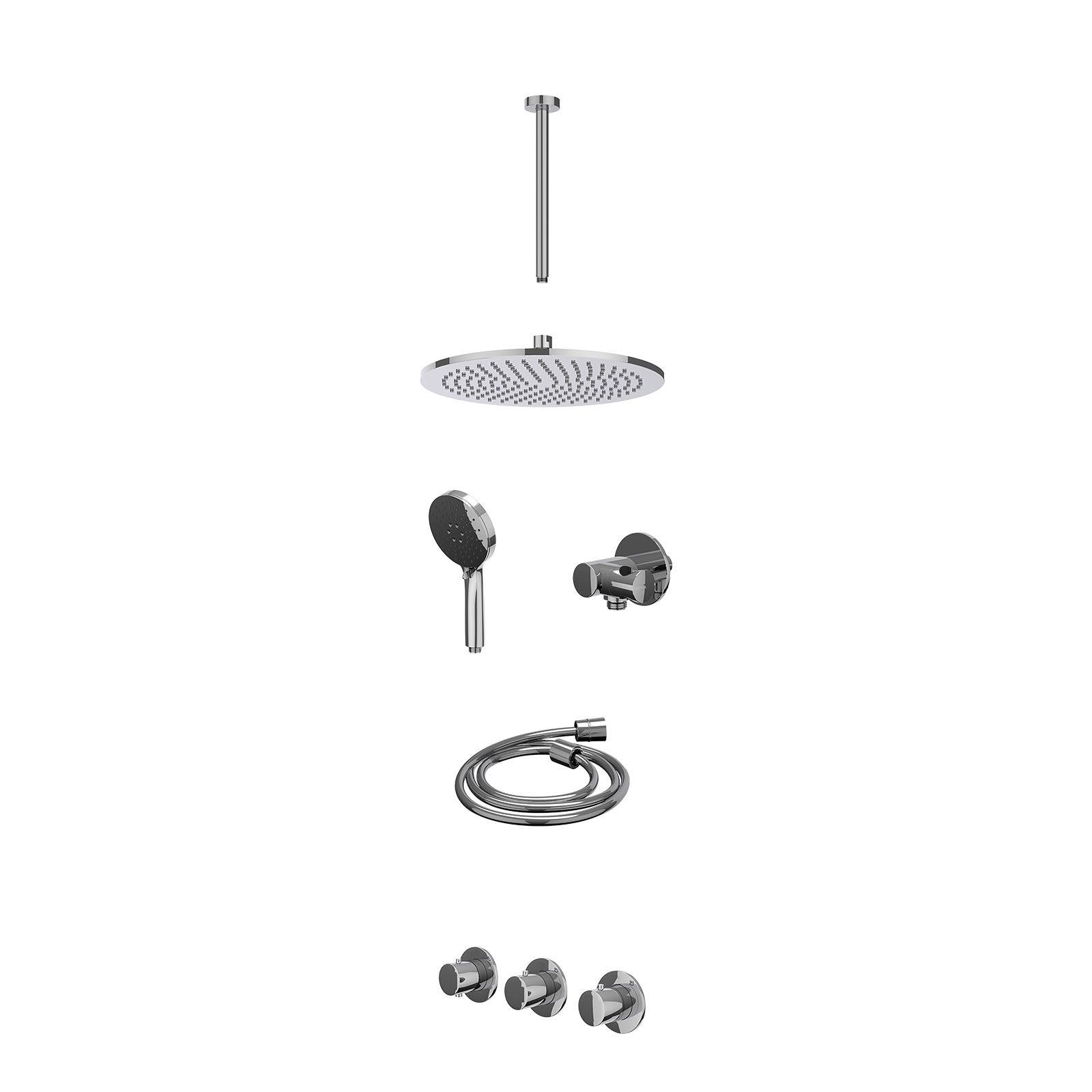 IVY Bond Regendoucheset inbouw 2 stopkranen - 30cm medium - plafond 30cm - verstelbare steun - 3-standen - excl. inbouwbox - Chroom
