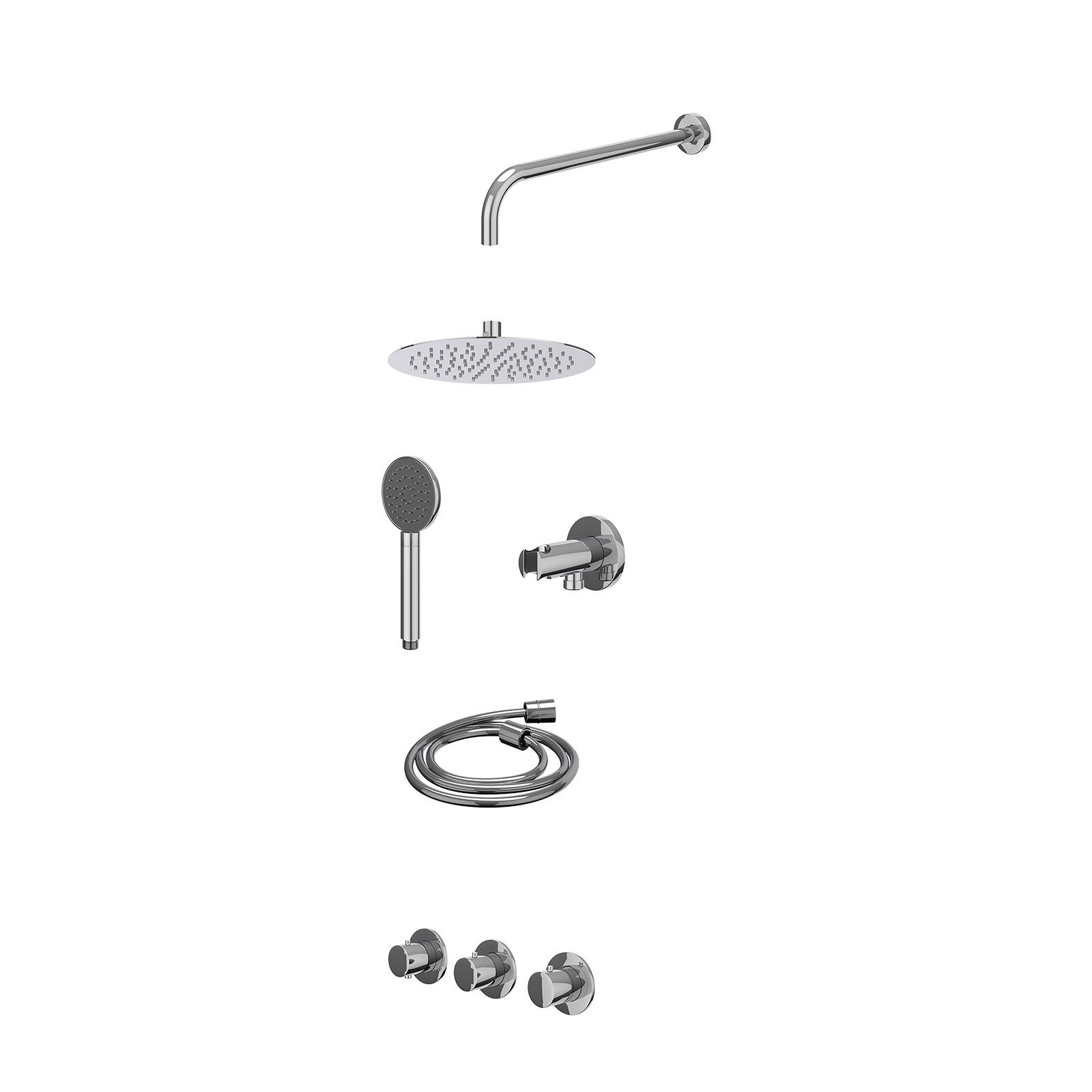 IVY Bond Regendoucheset inbouw 2 stopkranen - 25cm slim - wandarm - wandhouder - satin spray - excl. inbouwbox - Chroom