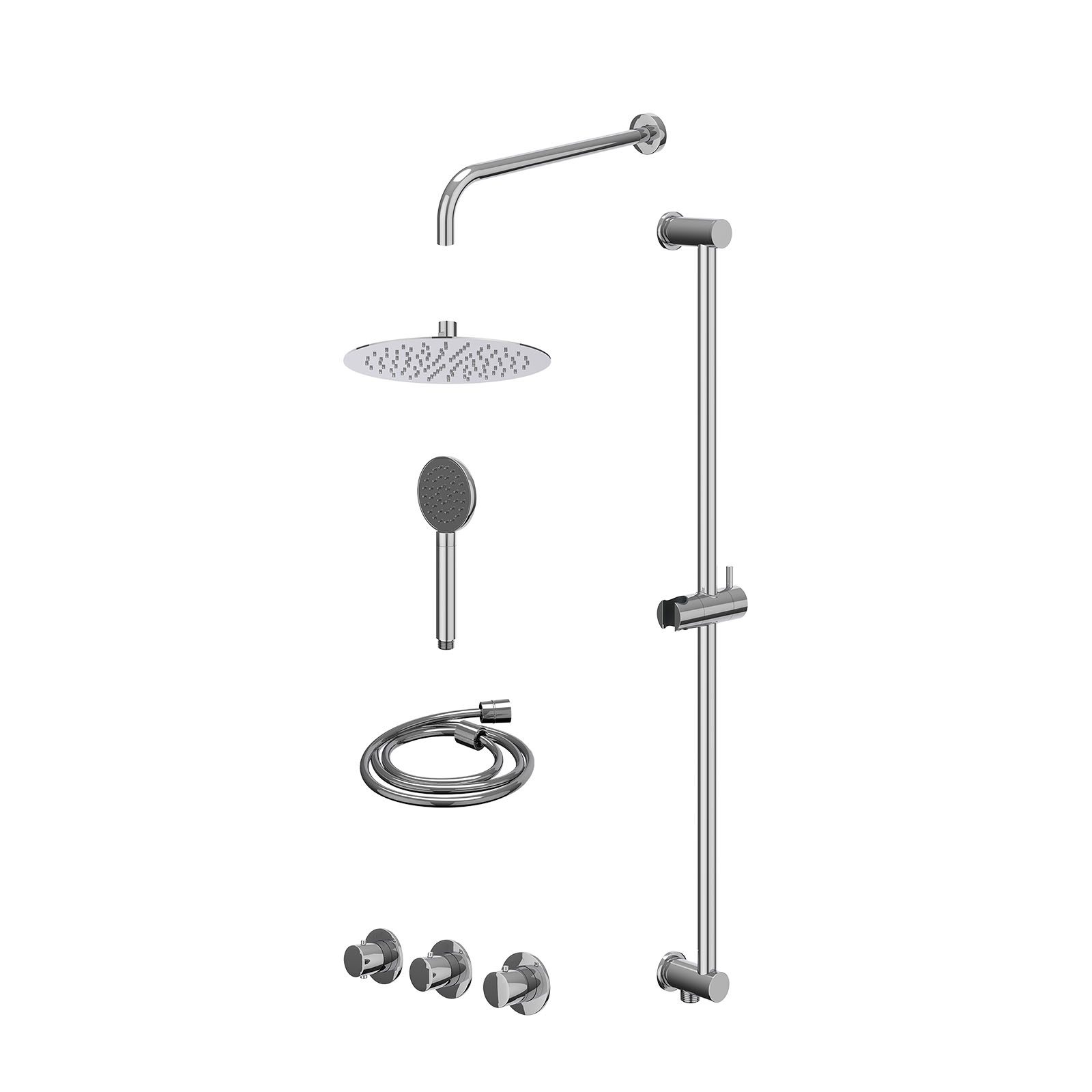 IVY Bond Regendoucheset inbouw 2 stopkranen - 25cm slim - wandarm - glijstang - satin spray - excl. inbouwbox - Chroom