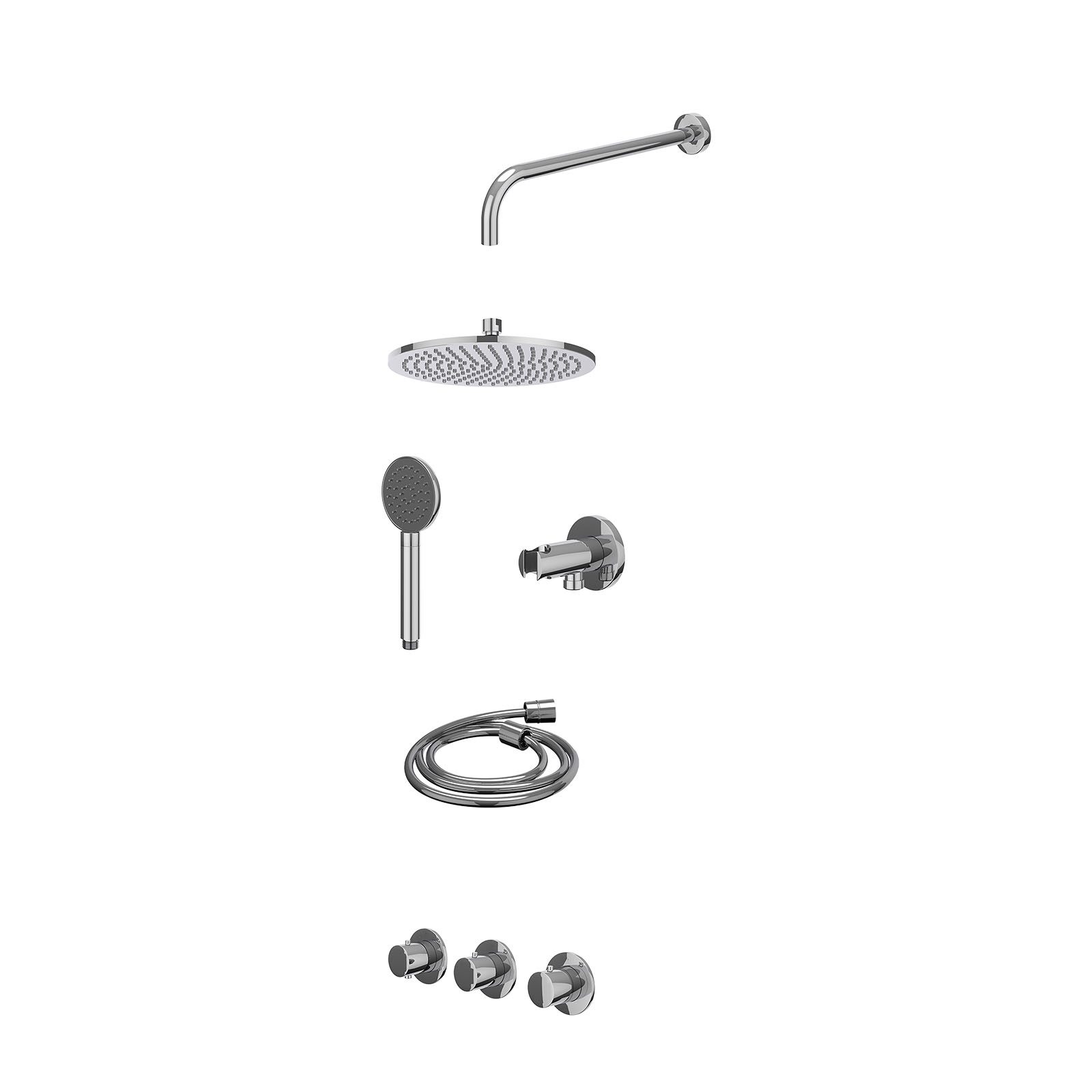 IVY Bond Regendoucheset inbouw 2 stopkranen - 25cm medium - wandarm - wandhouder - satin spray - excl. inbouwbox - Chroom
