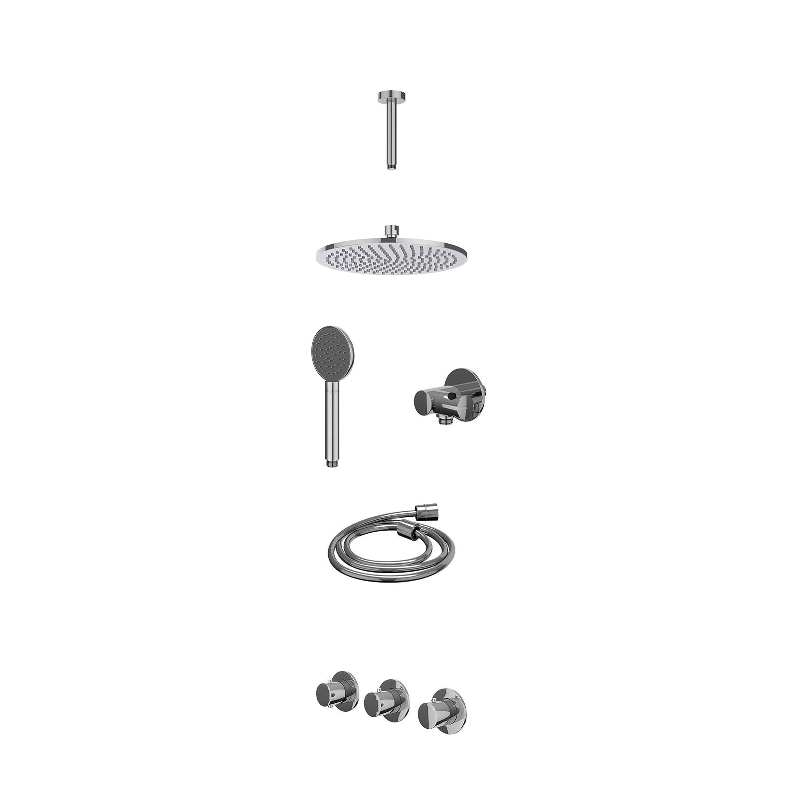 IVY Bond Regendoucheset inbouw 2 stopkranen - 25cm medium - plafond 15cm - verstelbare steun - satin spray - excl. inbouwbox - Chroom