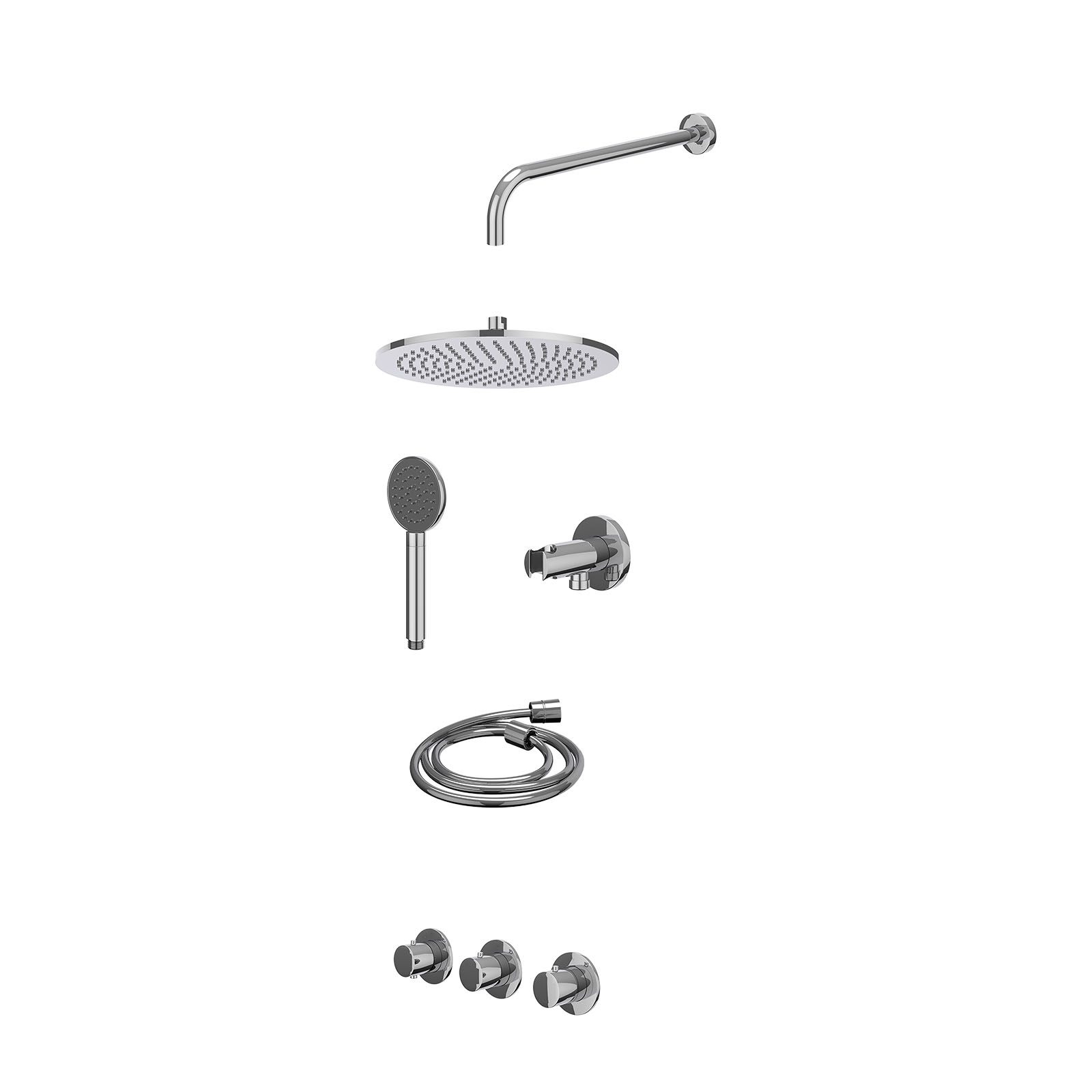 IVY Bond Regendoucheset inbouw 2 stopkranen - 30cm medium - wandarm - wandhouder - satin spray - excl. inbouwbox - Chroom