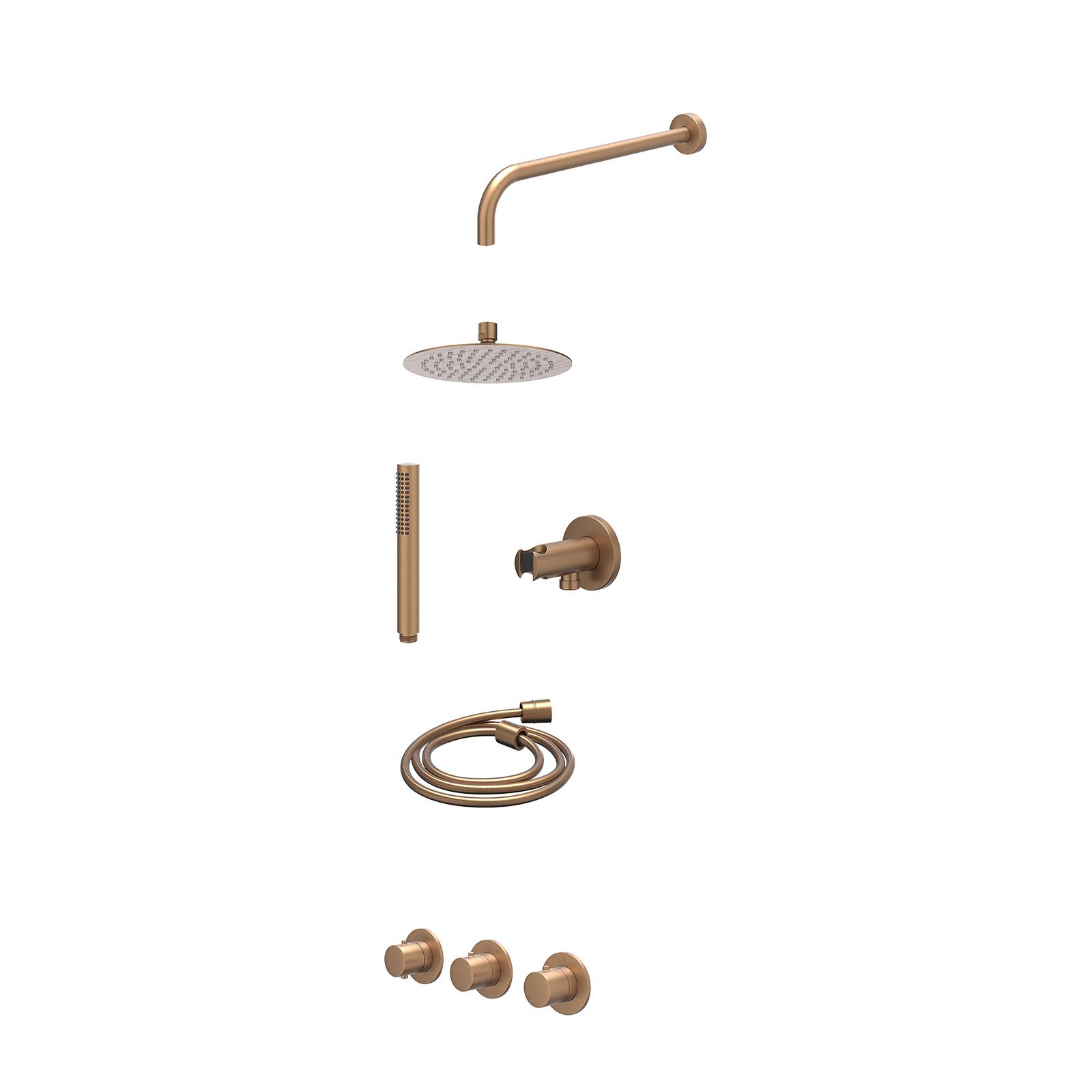 IVY Bond Regendoucheset inbouw 2 stopkranen - 20cm slim - wandarm - wandhouder - staafhanddouche - excl. inbouwbox - Geborsteld mat koper
