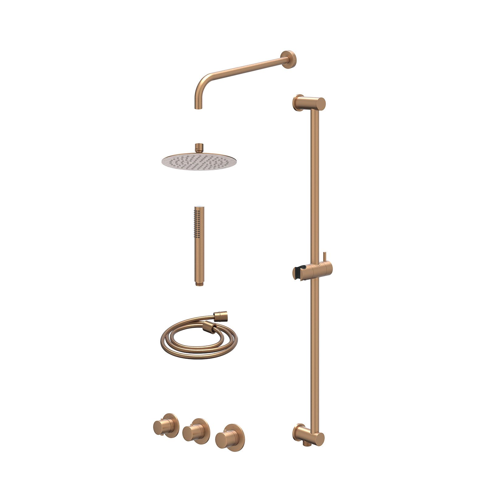 IVY Bond Regendoucheset inbouw 2 stopkranen - 20cm slim - wandarm - glijstang - staafhanddouche - excl. inbouwbox - Geborsteld mat koper
