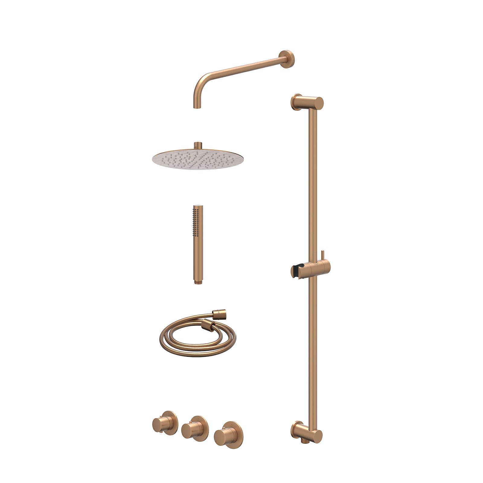IVY Bond Regendoucheset inbouw 2 stopkranen - 25cm slim - wandarm - glijstang - staafhanddouche - excl. inbouwbox - Geborsteld mat koper