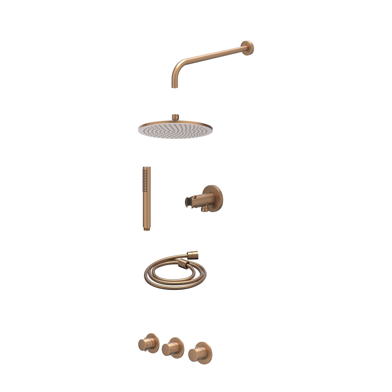IVY Bond Regendoucheset inbouw 2 stopkranen - 25cm medium - wandarm - wandhouder - staafhanddouche - excl. inbouwbox - Geborsteld mat koper