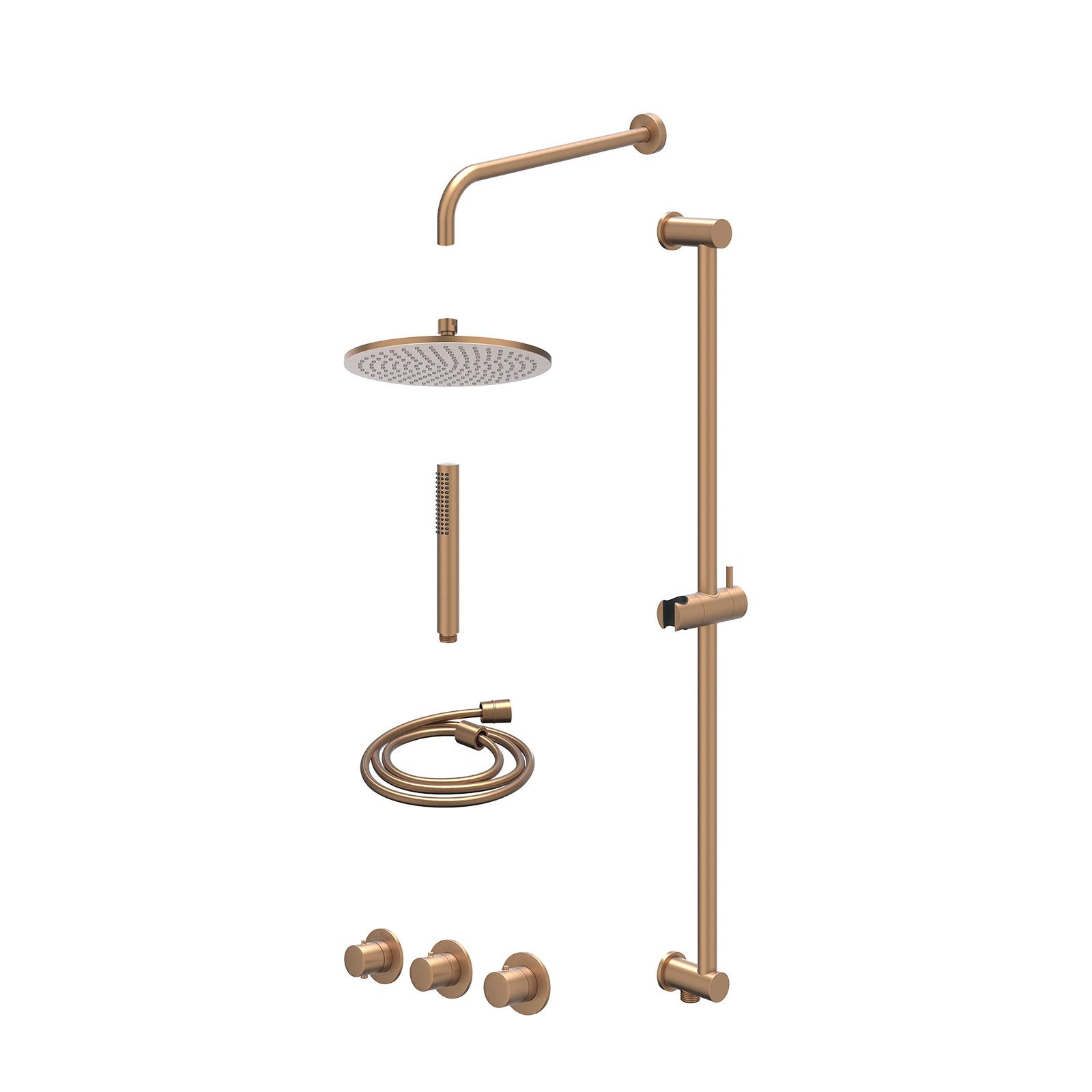 IVY Bond Regendoucheset inbouw 2 stopkranen - 25cm medium - wandarm - glijstang - staafhanddouche - excl. inbouwbox - Geborsteld mat koper