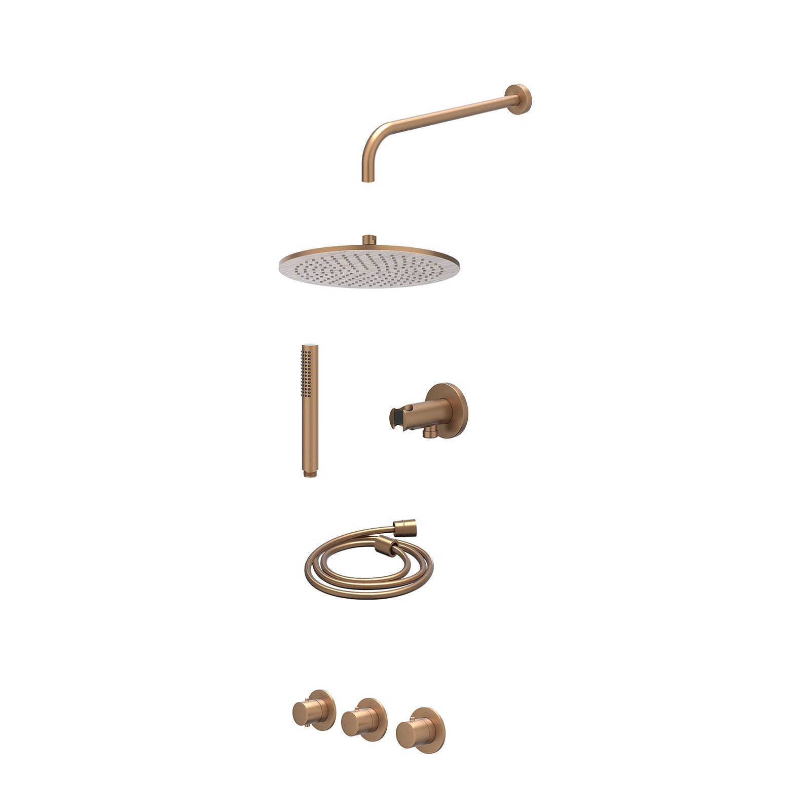 IVY Bond Regendoucheset inbouw 2 stopkranen - 30cm medium - wandarm - wandhouder - staafhanddouche - excl. inbouwbox - Geborsteld mat koper