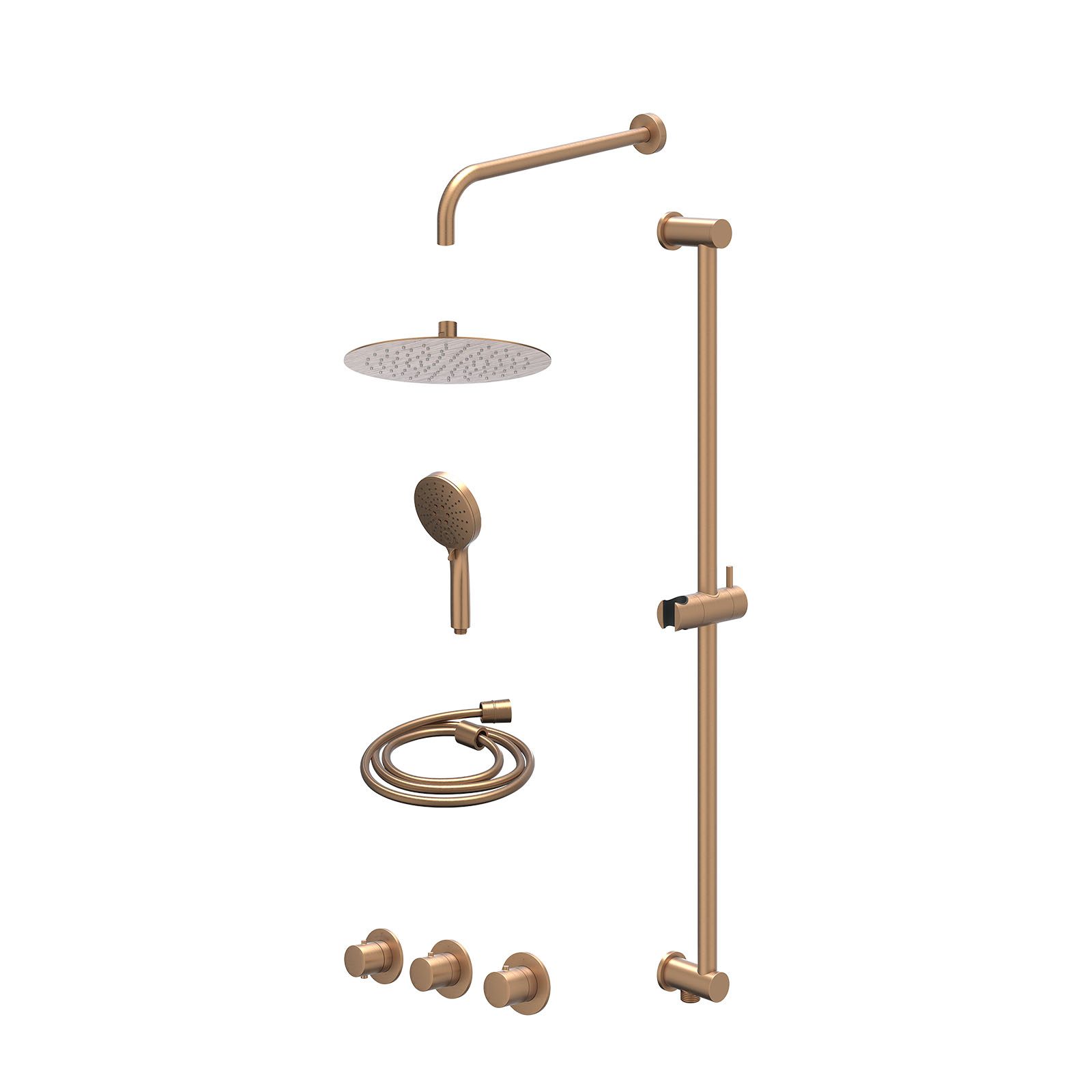 IVY Bond Regendoucheset inbouw 2 stopkranen - 25cm slim - wandarm - glijstang - 3-standen - excl. inbouwbox - Geborsteld mat koper