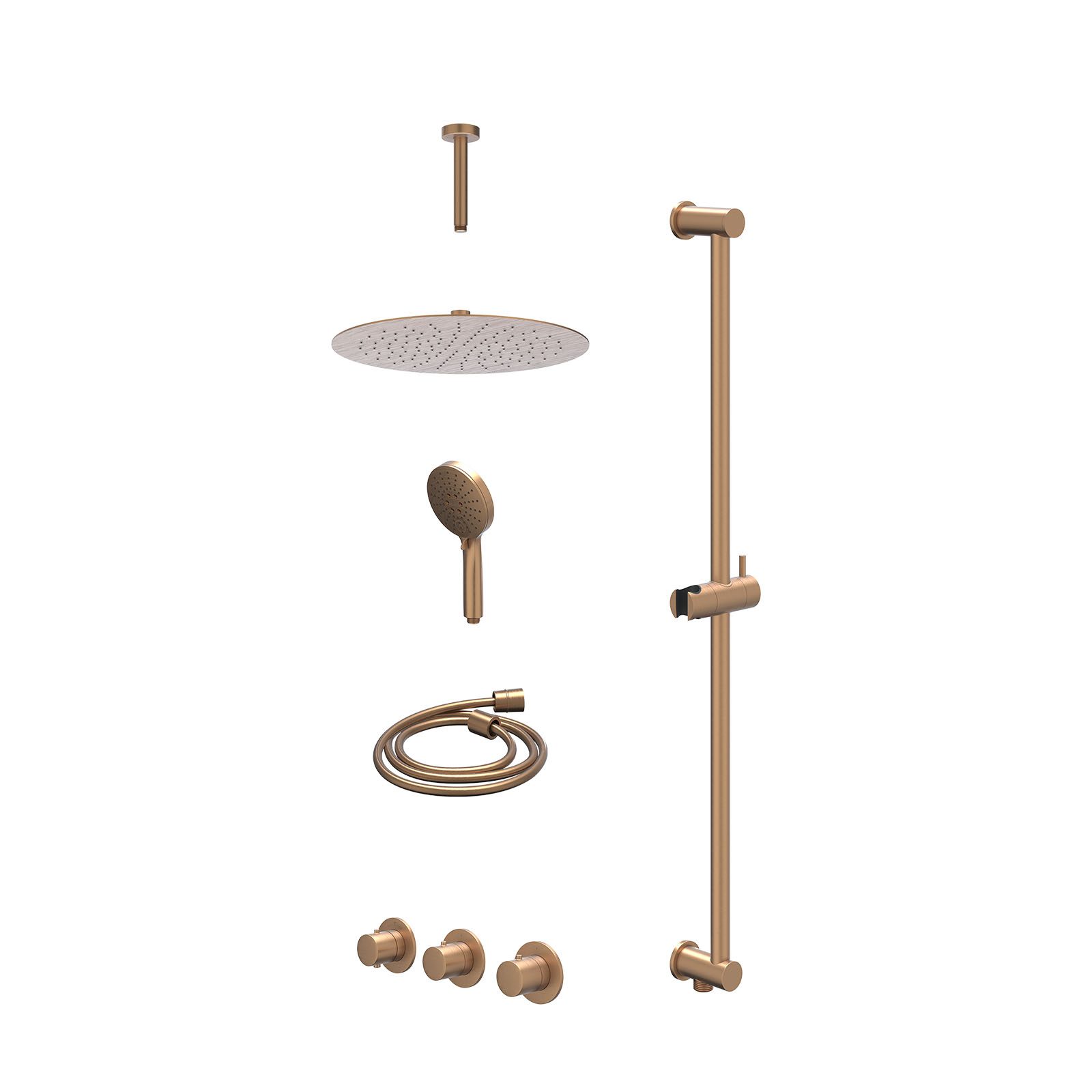 IVY Bond Regendoucheset inbouw 2 stopkranen - 30cm slim - plafond 15cm - glijstang - 3-standen - excl. inbouwbox - Geborsteld mat koper