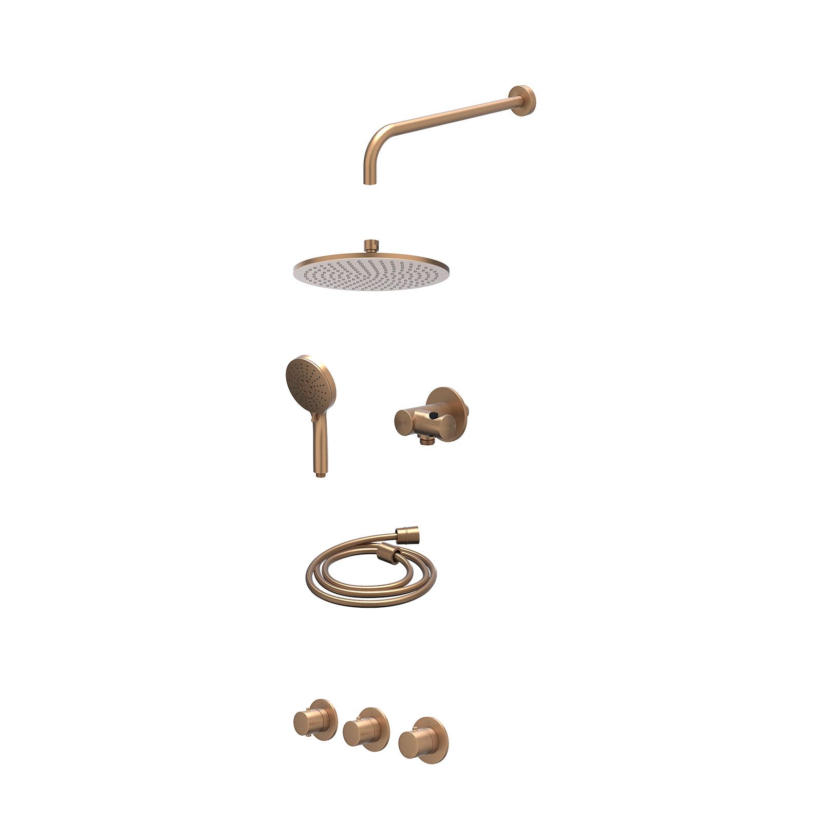IVY Bond Regendoucheset inbouw 2 stopkranen - 25cm medium - wandarm - verstelbare steun - 3-standen - excl. inbouwbox - Geborsteld mat koper