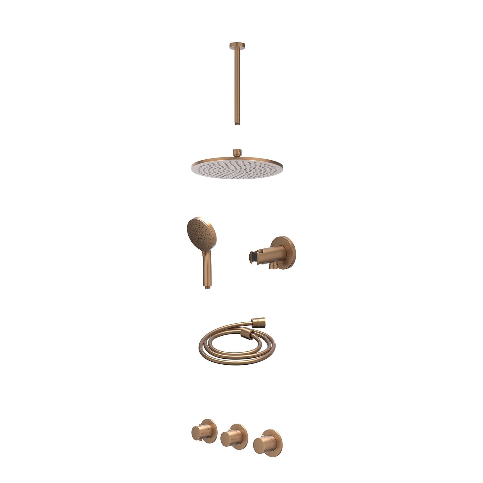IVY Bond Regendoucheset inbouw 2 stopkranen - 25cm medium - plafond 30cm - wandhouder - 3-standen - excl. inbouwbox - Geborsteld mat koper