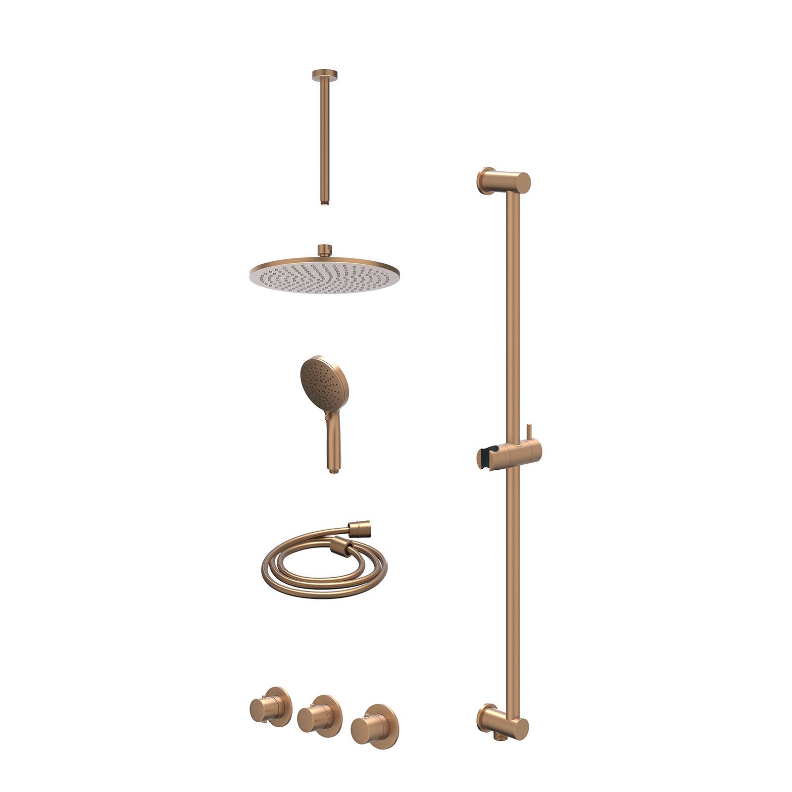 IVY Bond Regendoucheset inbouw 2 stopkranen - 25cm medium - plafond 30cm - glijstang - 3-standen - excl. inbouwbox - Geborsteld mat koper