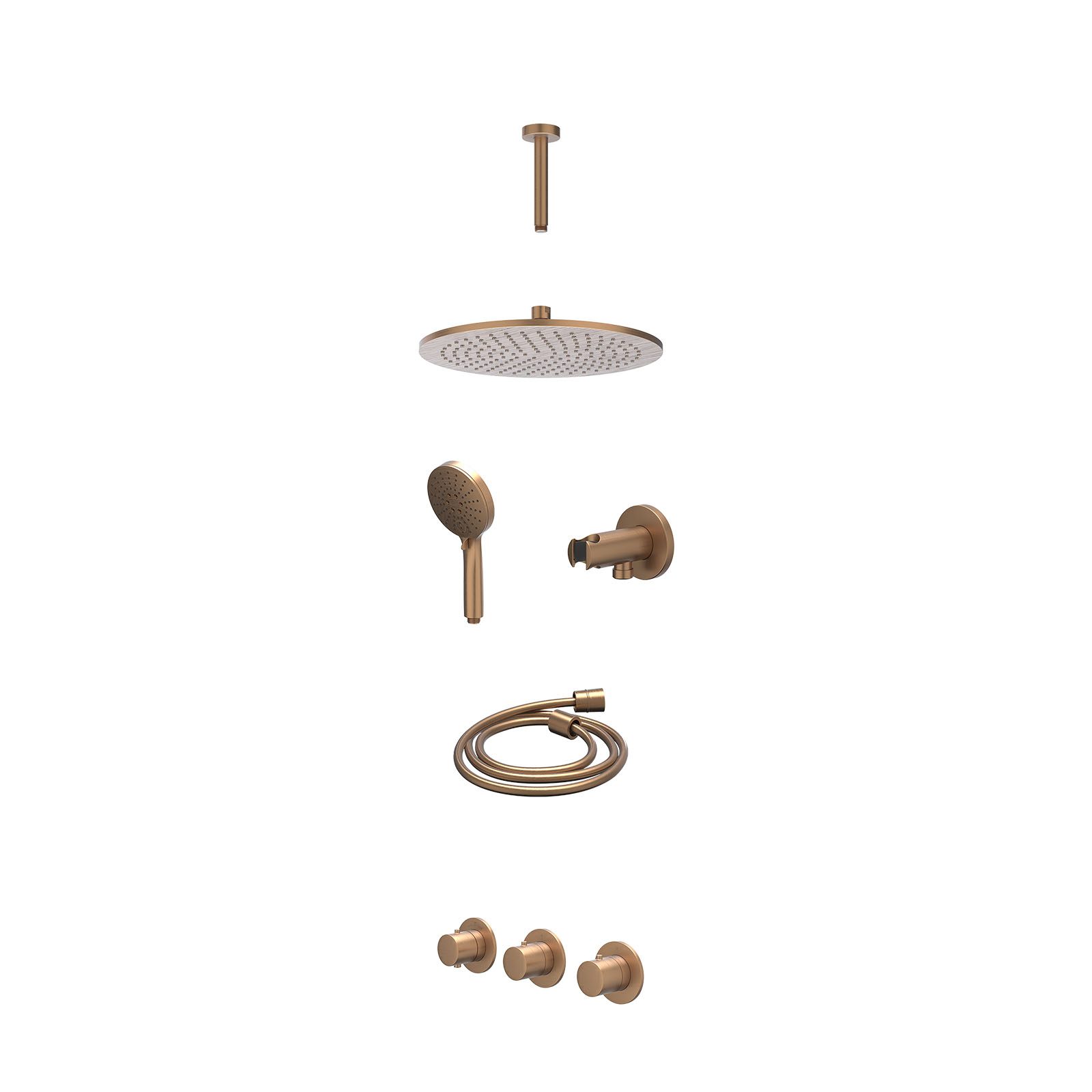 IVY Bond Regendoucheset inbouw 2 stopkranen - 30cm medium - plafond 15cm - wandhouder - 3-standen - excl. inbouwbox - Geborsteld mat koper