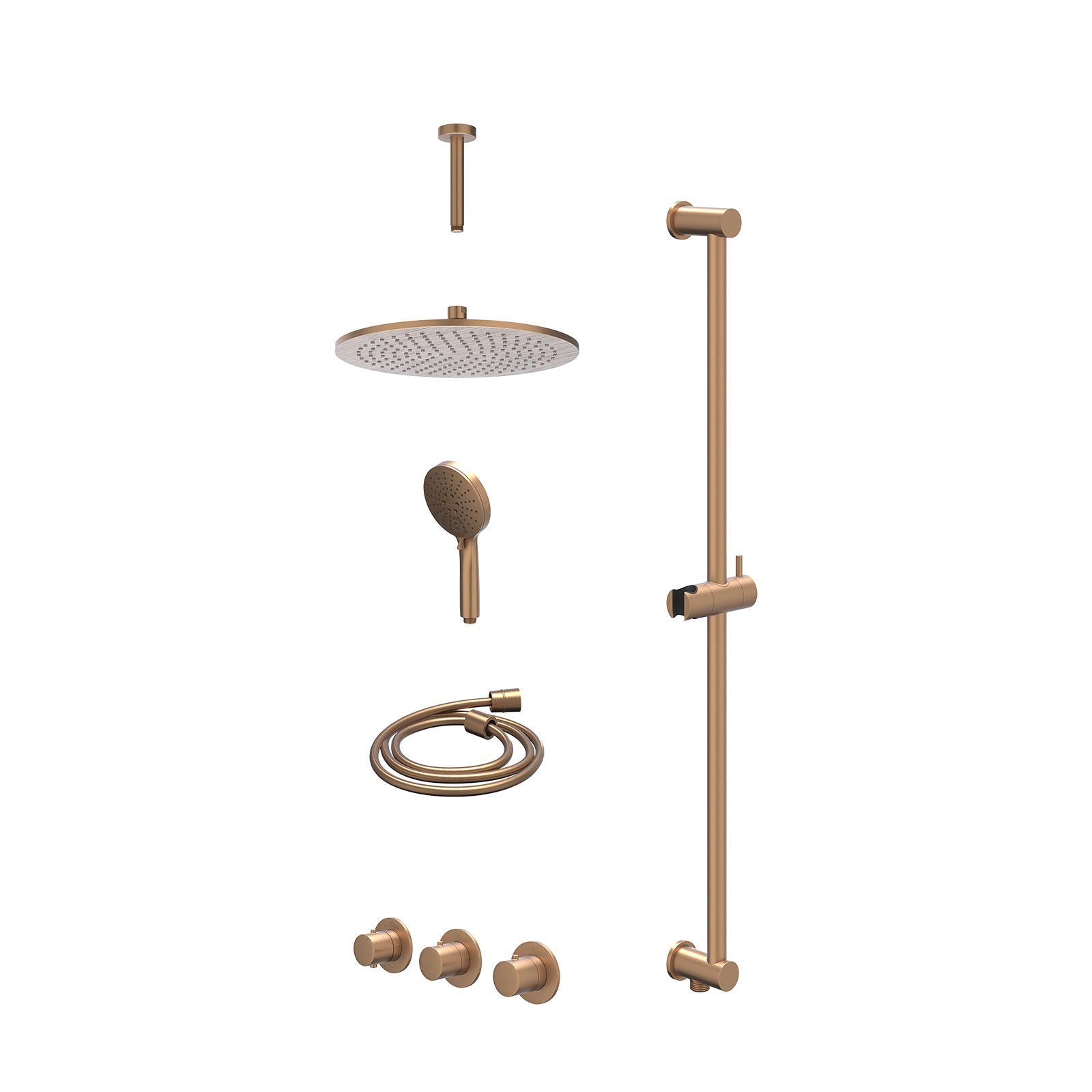 IVY Bond Regendoucheset inbouw 2 stopkranen - 30cm medium - plafond 15cm - glijstang - 3-standen - excl. inbouwbox - Geborsteld mat koper