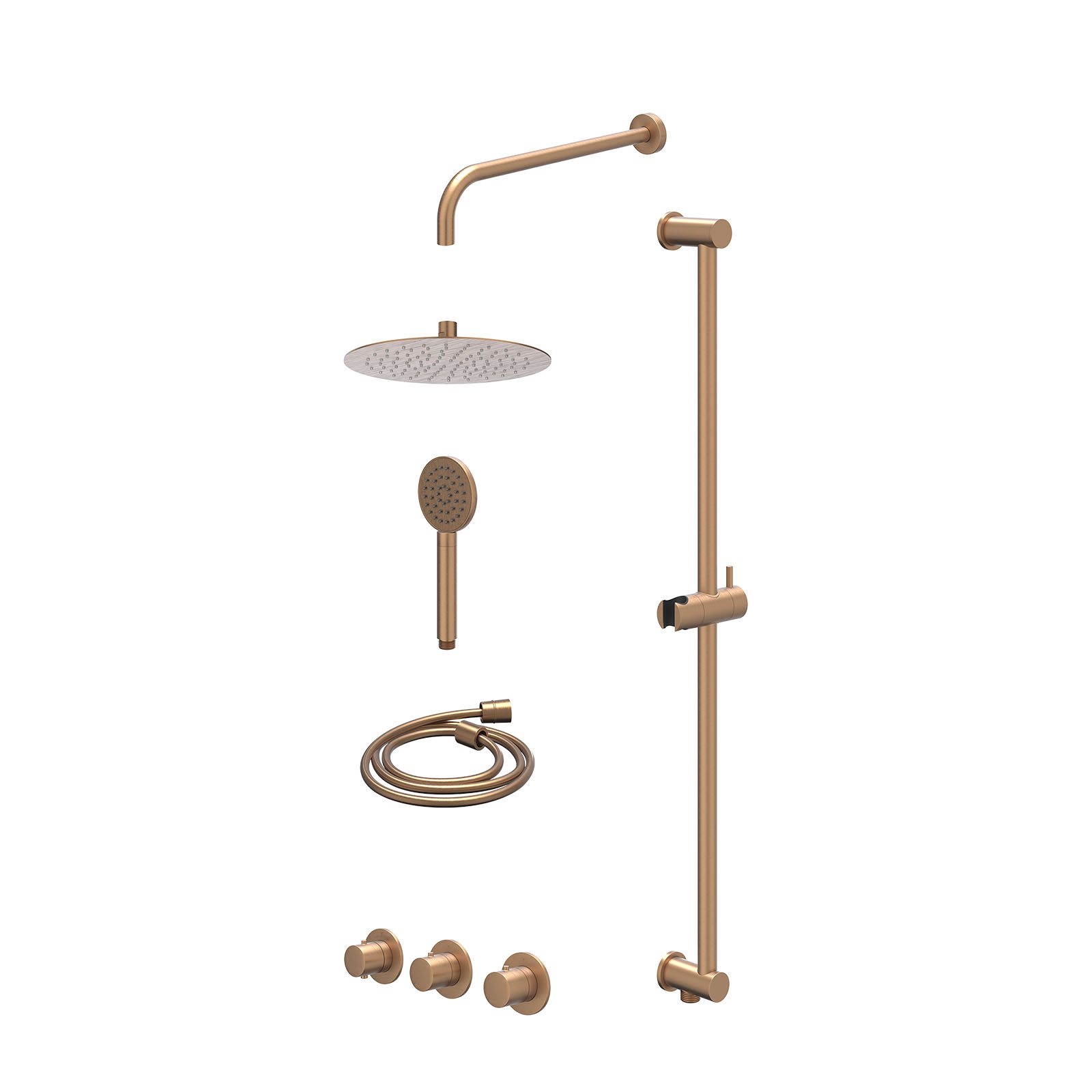 IVY Bond Regendoucheset inbouw 2 stopkranen - 25cm slim - wandarm - glijstang - satin spray - excl. inbouwbox - Geborsteld mat koper