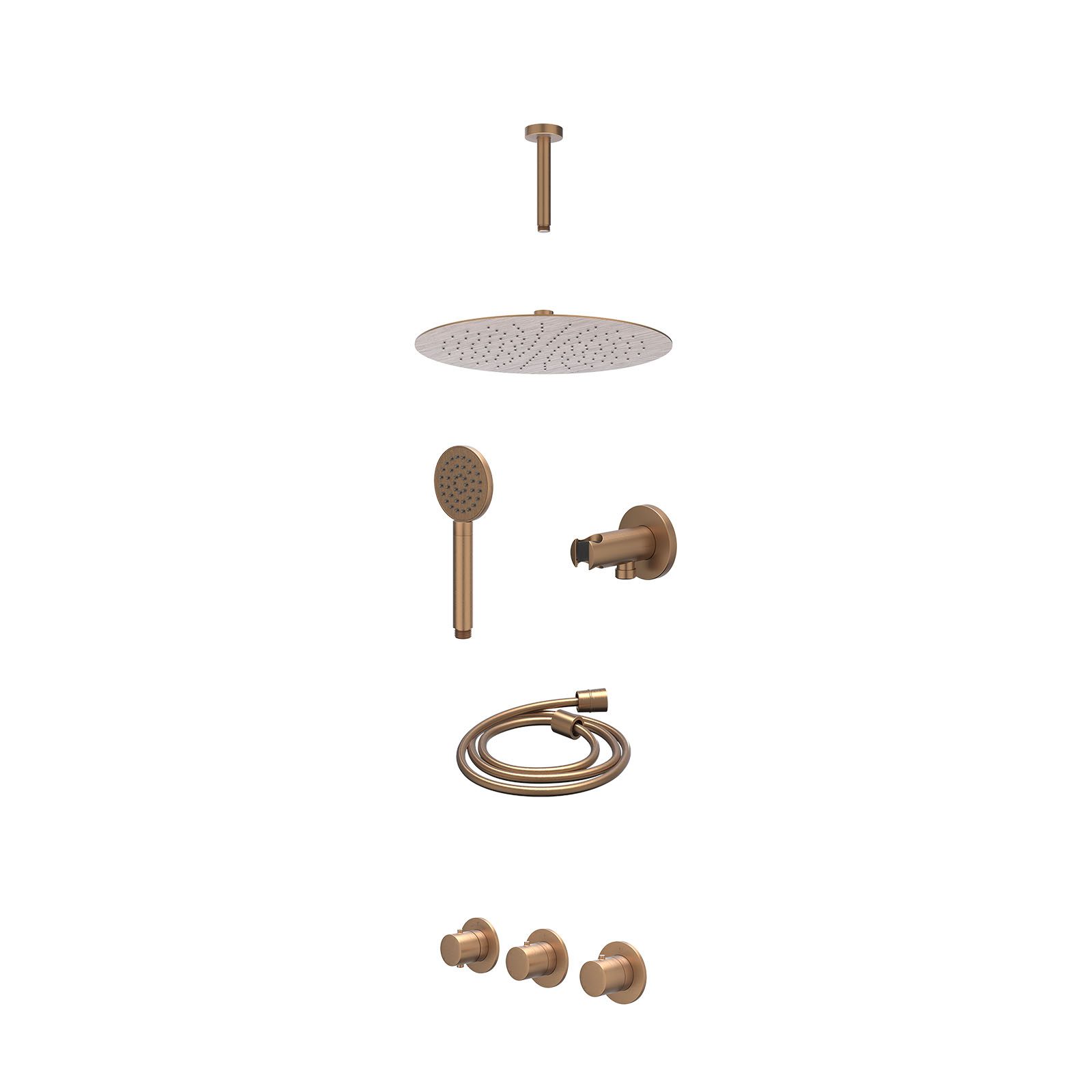 IVY Bond Regendoucheset inbouw 2 stopkranen - 30cm slim - plafond 15cm - wandhouder - satin spray - excl. inbouwbox - Geborsteld mat koper