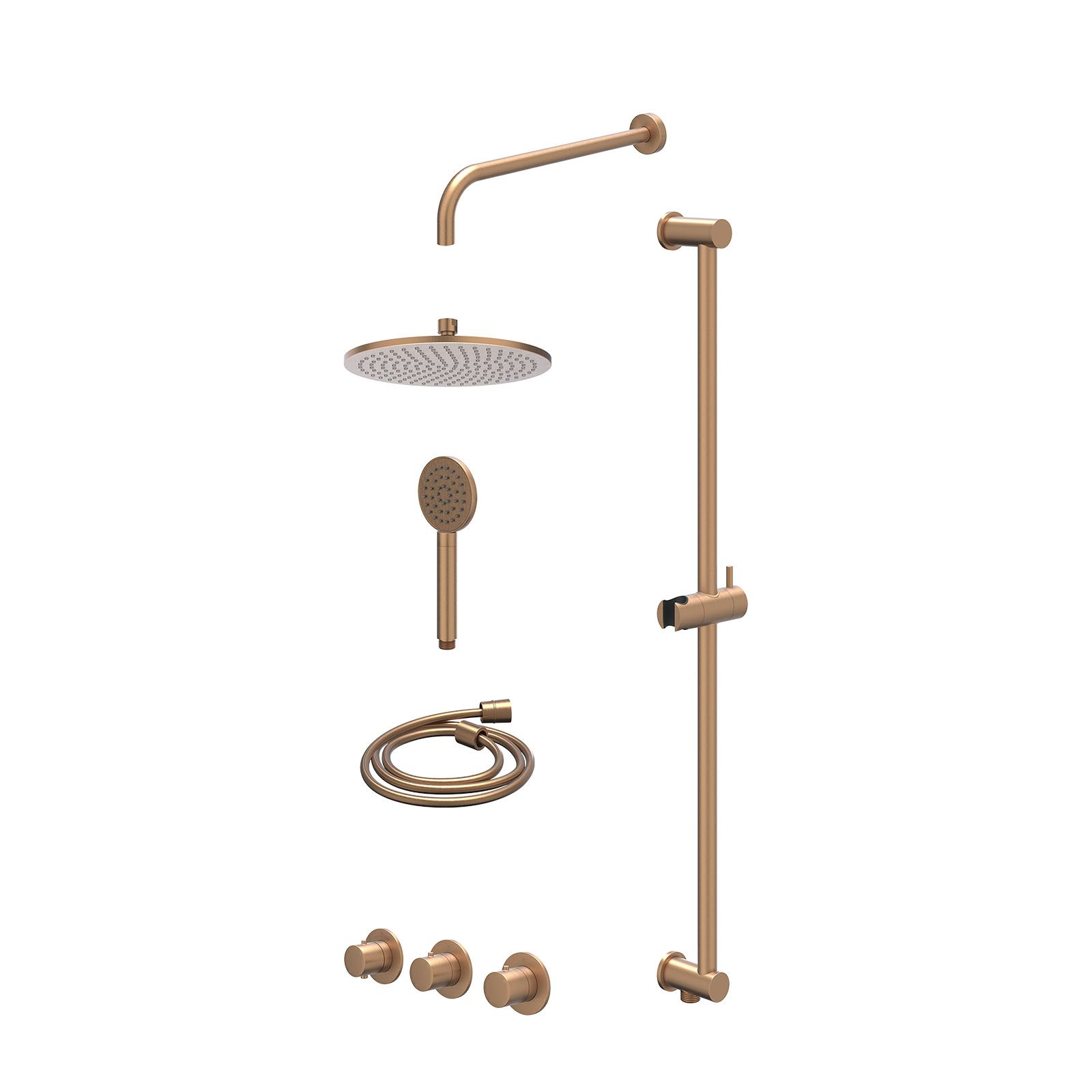 IVY Bond Regendoucheset inbouw 2 stopkranen - 25cm medium - wandarm - glijstang - satin spray - excl. inbouwbox - Geborsteld mat koper