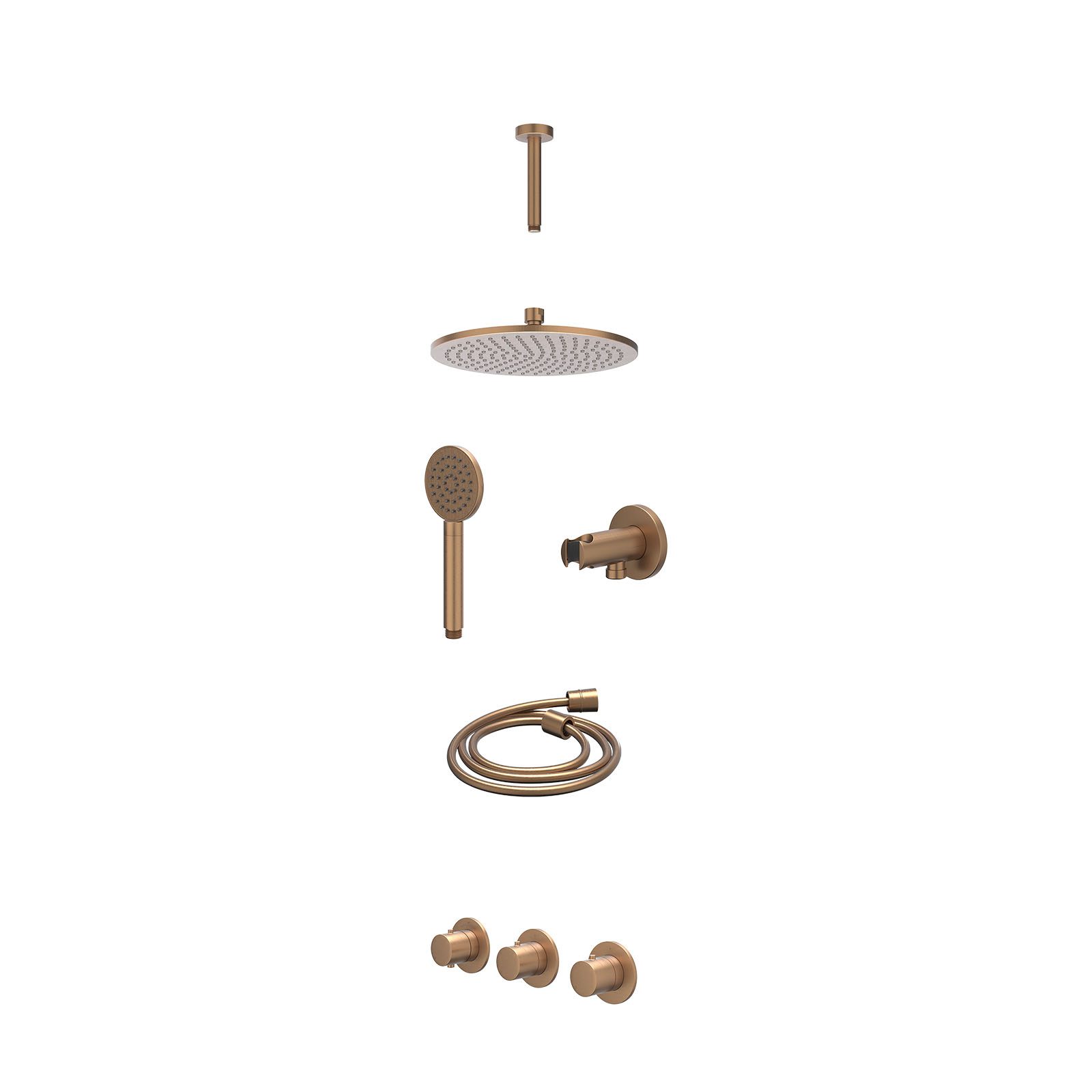 IVY Bond Regendoucheset inbouw 2 stopkranen - 25cm medium - plafond 15cm - wandhouder - satin spray - excl. inbouwbox - Geborsteld mat koper