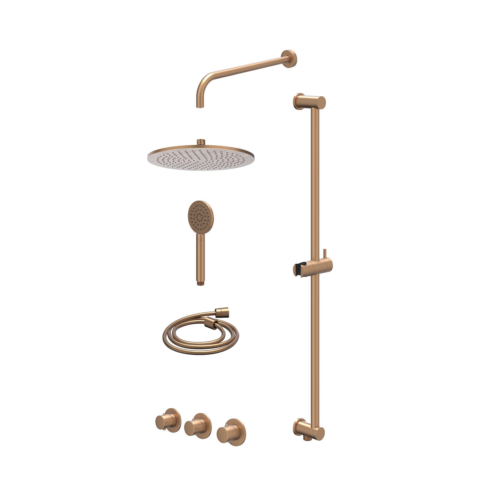 IVY Bond Regendoucheset inbouw 2 stopkranen - 30cm medium - wandarm - glijstang - satin spray - excl. inbouwbox - Geborsteld mat koper