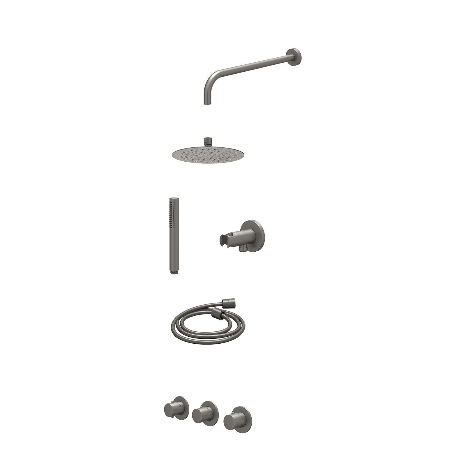 IVY Bond Regendoucheset inbouw 2 stopkranen - 20cm slim - wandarm - wandhouder - staafhanddouche - excl. inbouwbox - Geborsteld metal black