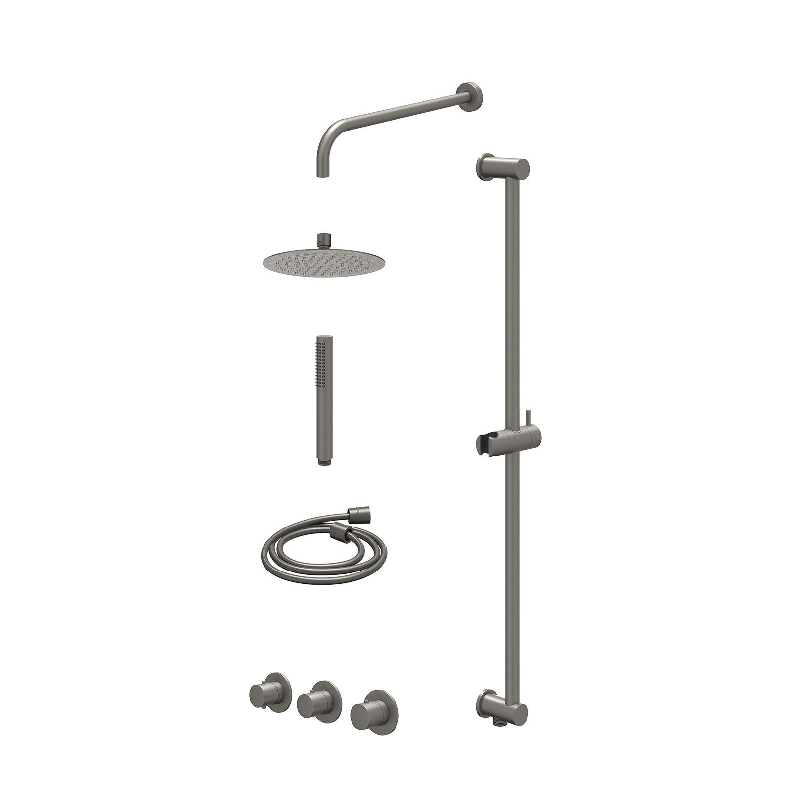 IVY Bond Regendoucheset inbouw 2 stopkranen - 20cm slim - wandarm - glijstang - staafhanddouche - excl. inbouwbox - Geborsteld metal black