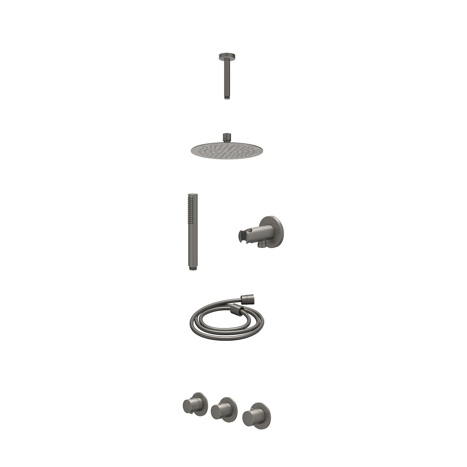 IVY Bond Regendoucheset inbouw 2 stopkranen - 20cm slim - plafond 15cm - wandhouder - staafhanddouche - excl. inbouwbox - Geborsteld metal black
