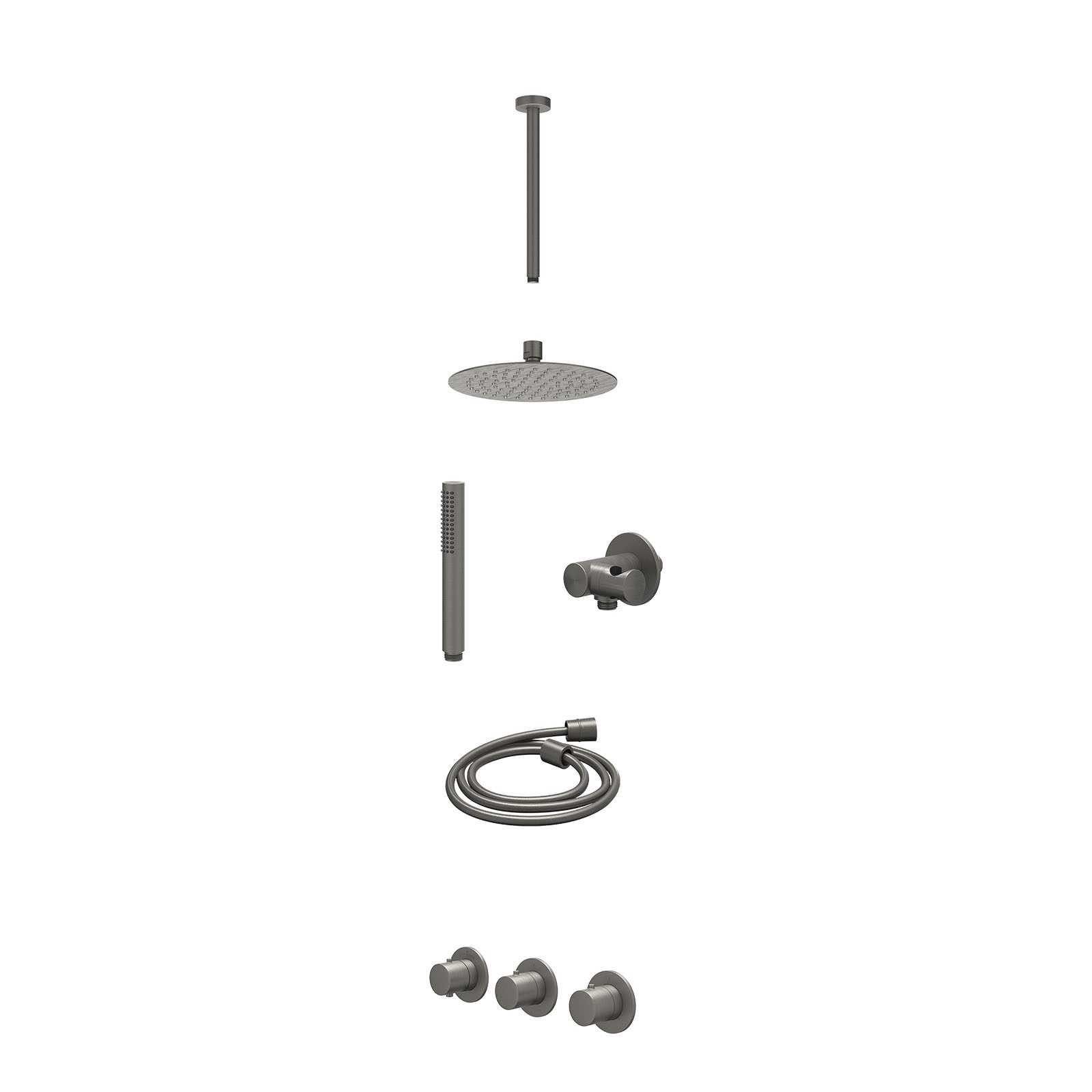 IVY Bond Regendoucheset inbouw 2 stopkranen - 20cm slim - plafond 30cm - verstelbare steun - staafhanddouche - excl. inbouwbox - Geborsteld metal black