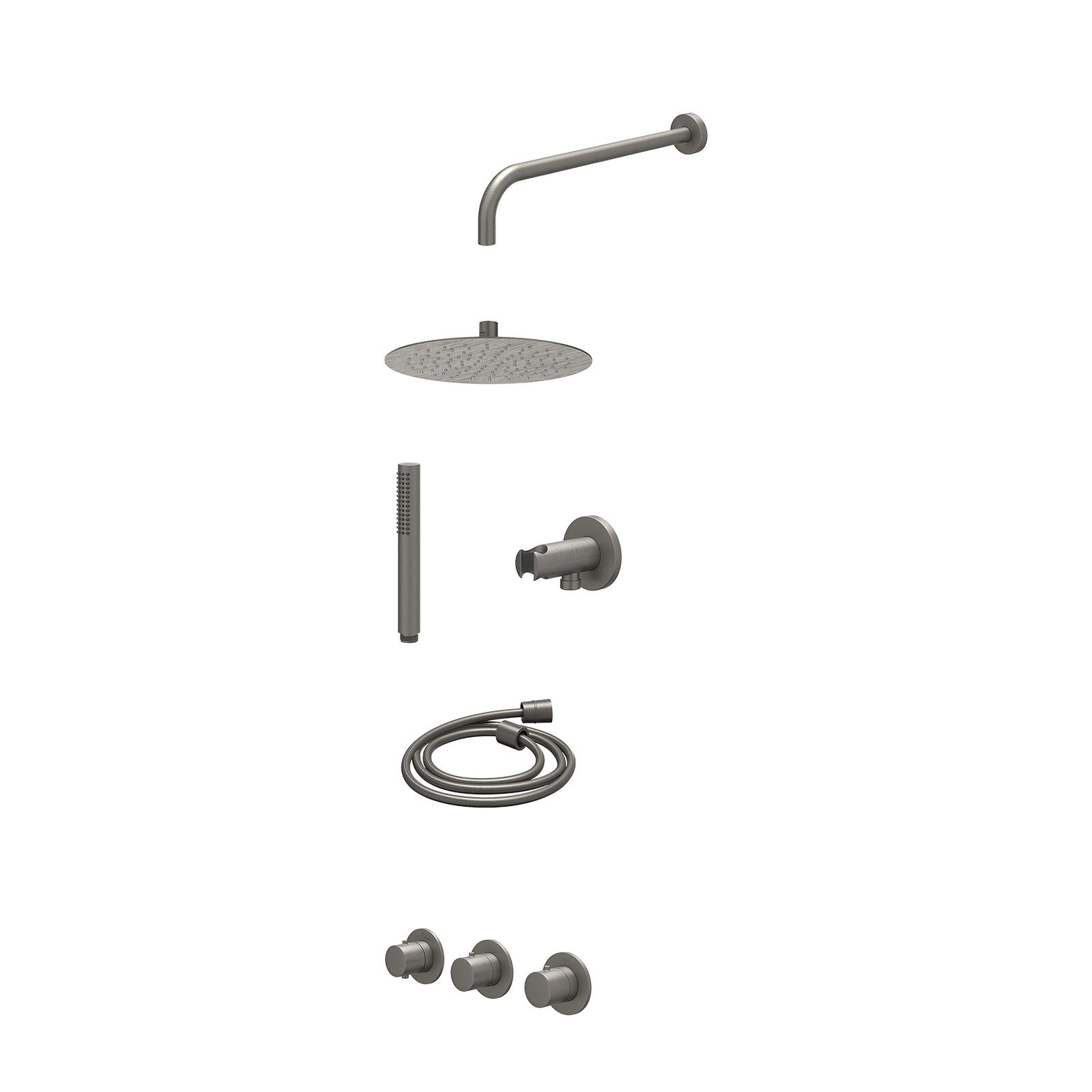IVY Bond Regendoucheset inbouw 2 stopkranen - 25cm slim - wandarm - wandhouder - staafhanddouche - excl. inbouwbox - Geborsteld metal black