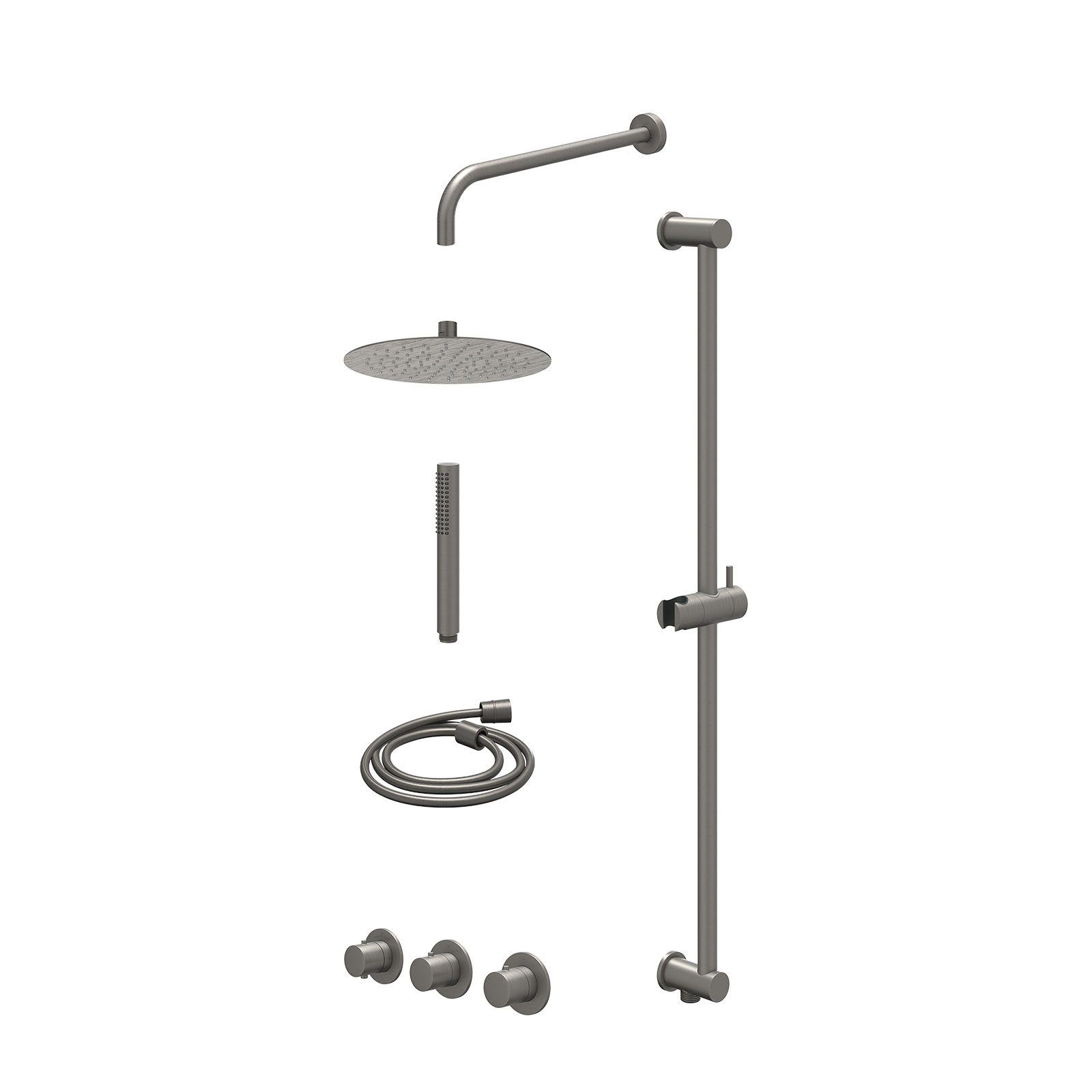 IVY Bond Regendoucheset inbouw 2 stopkranen - 25cm slim - wandarm - glijstang - staafhanddouche - excl. inbouwbox - Geborsteld metal black