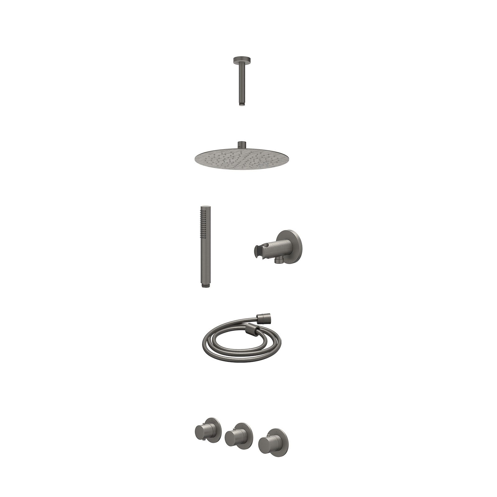 IVY Bond Regendoucheset inbouw 2 stopkranen - 25cm slim - plafond 15cm - wandhouder - staafhanddouche - excl. inbouwbox - Geborsteld metal black