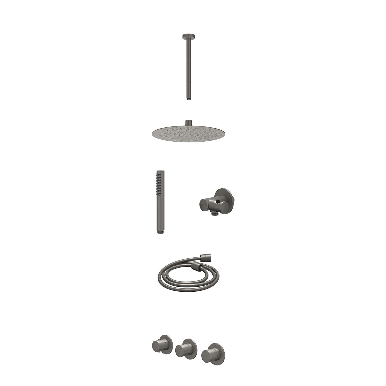 IVY Bond Regendoucheset inbouw 2 stopkranen - 25cm slim - plafond 30cm - verstelbare steun - staafhanddouche - excl. inbouwbox - Geborsteld metal black