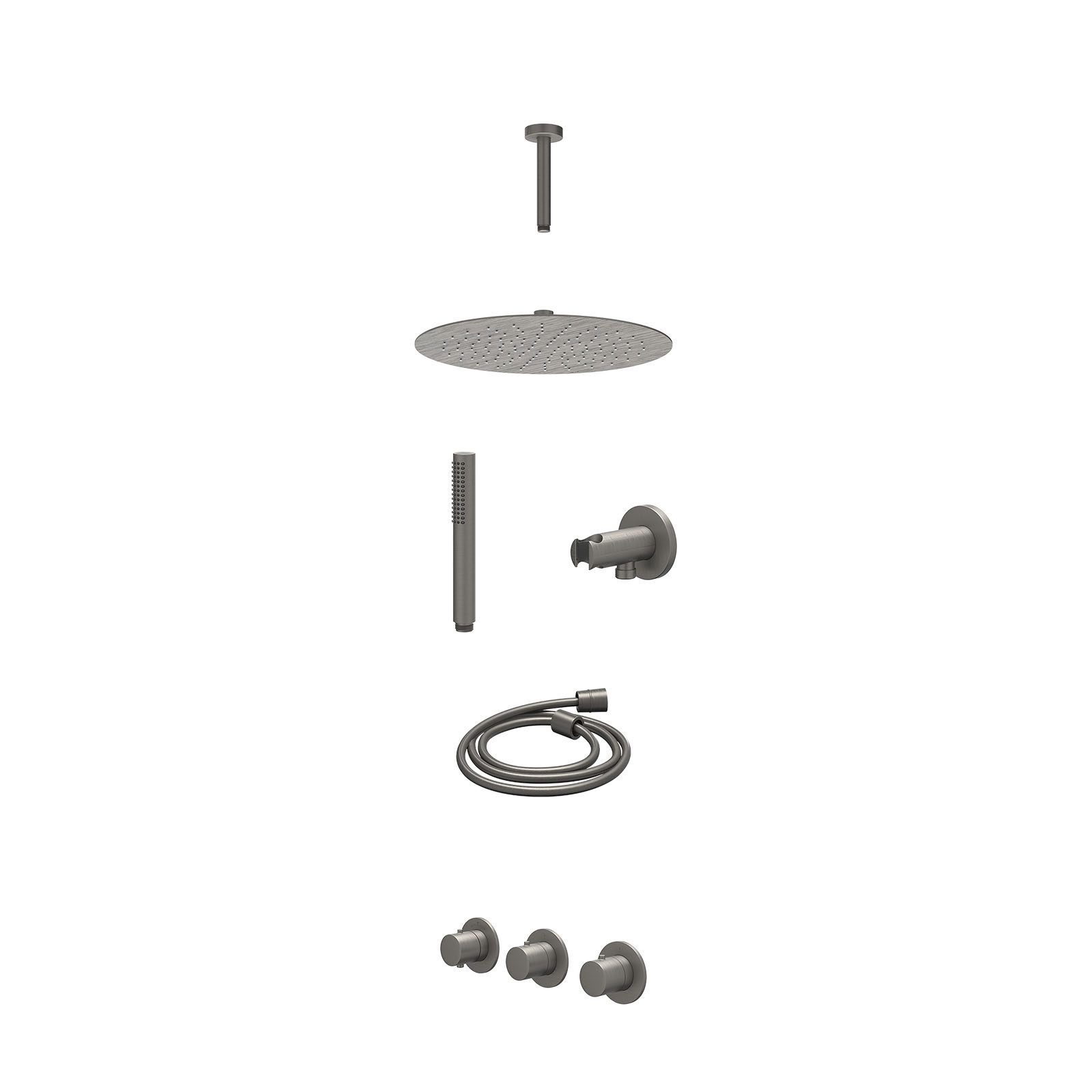 IVY Bond Regendoucheset inbouw 2 stopkranen - 30cm slim - plafond 15cm - wandhouder - staafhanddouche - excl. inbouwbox - Geborsteld metal black