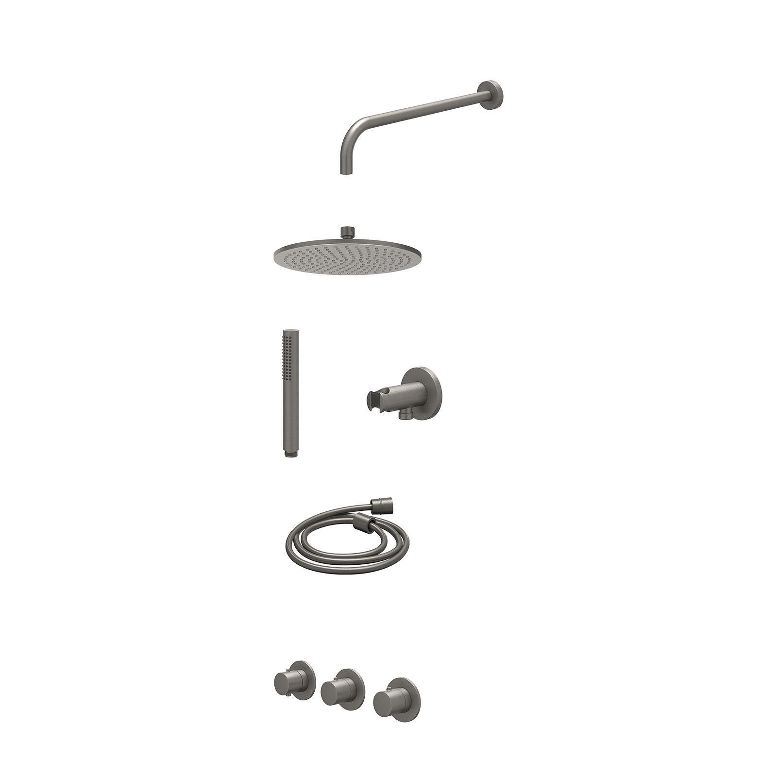 IVY Bond Regendoucheset inbouw 2 stopkranen - 25cm medium - wandarm - wandhouder - staafhanddouche - excl. inbouwbox - Geborsteld metal black