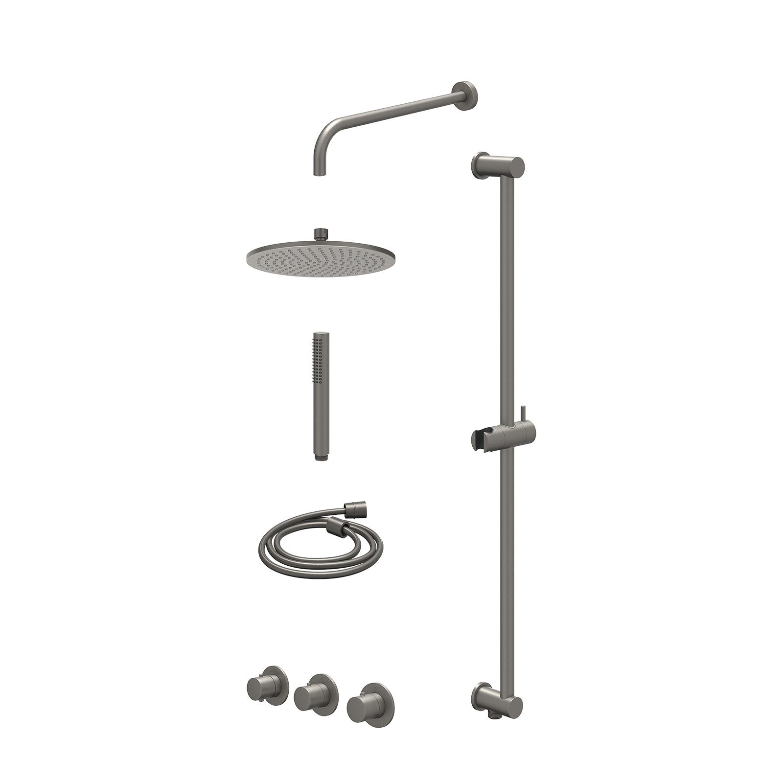 IVY Bond Regendoucheset inbouw 2 stopkranen - 25cm medium - wandarm - glijstang - staafhanddouche - excl. inbouwbox - Geborsteld metal black